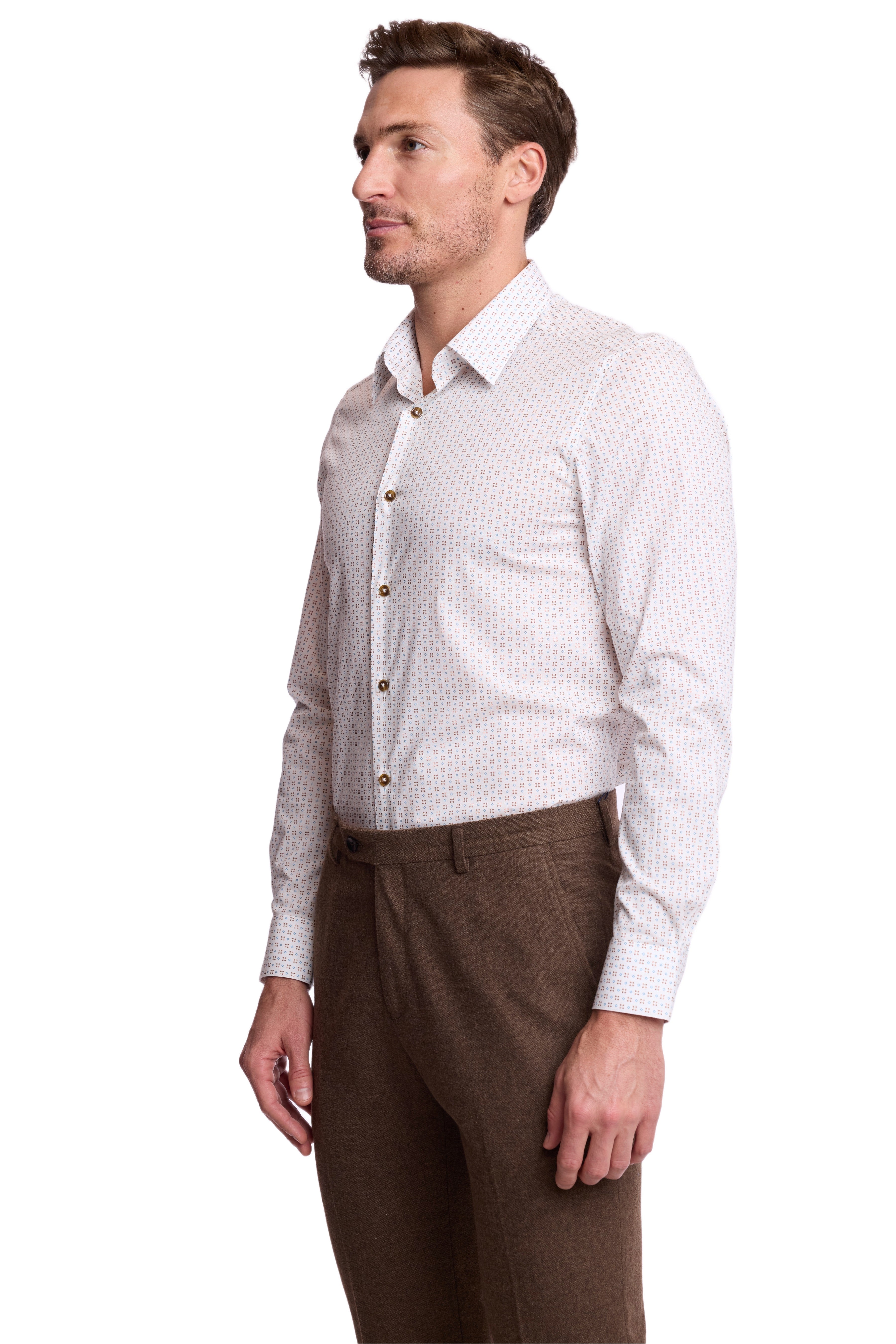 Parker Pointed Collar Shirt - White Brown Blue Diamond