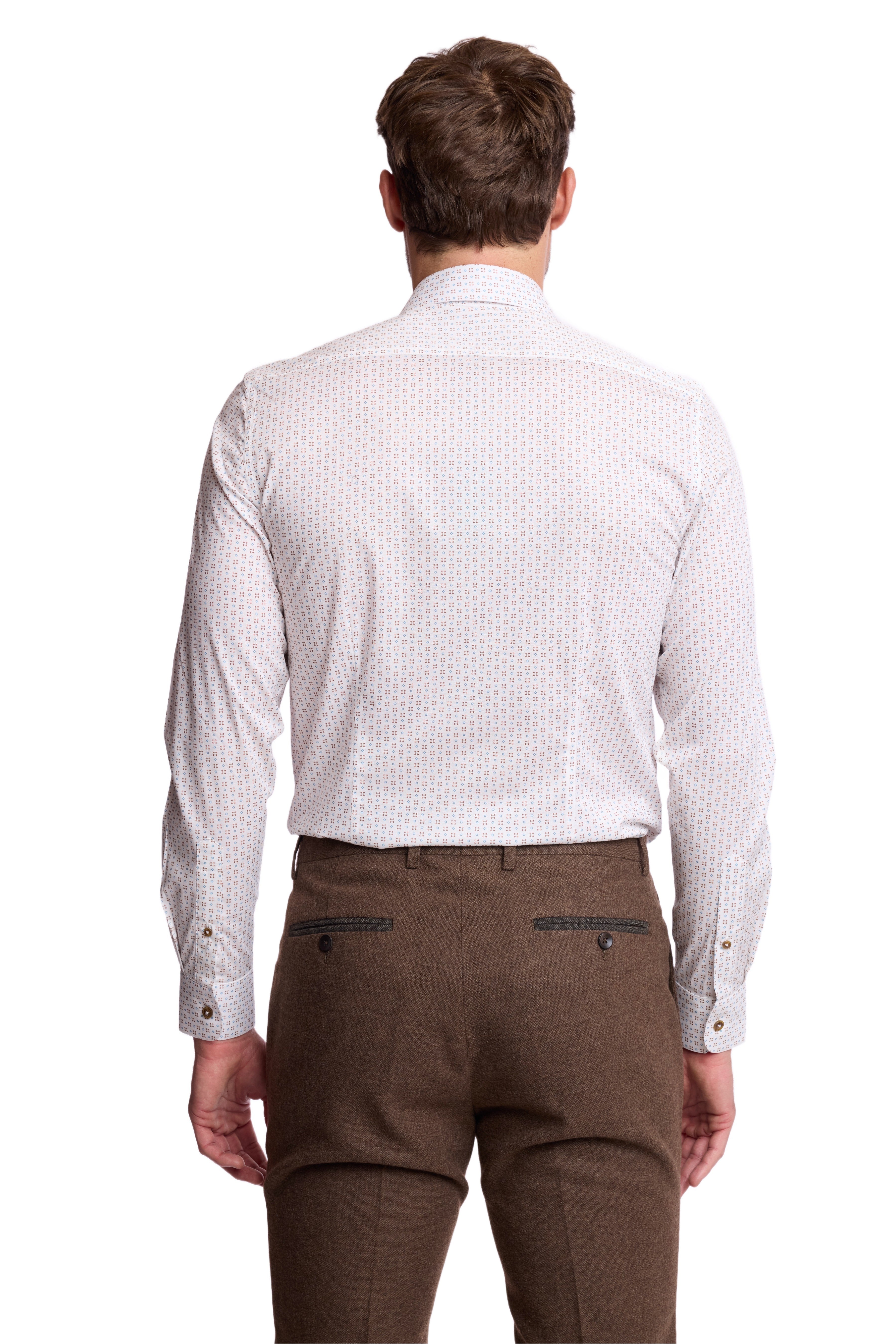 Parker Pointed Collar Shirt - White Brown Blue Diamond