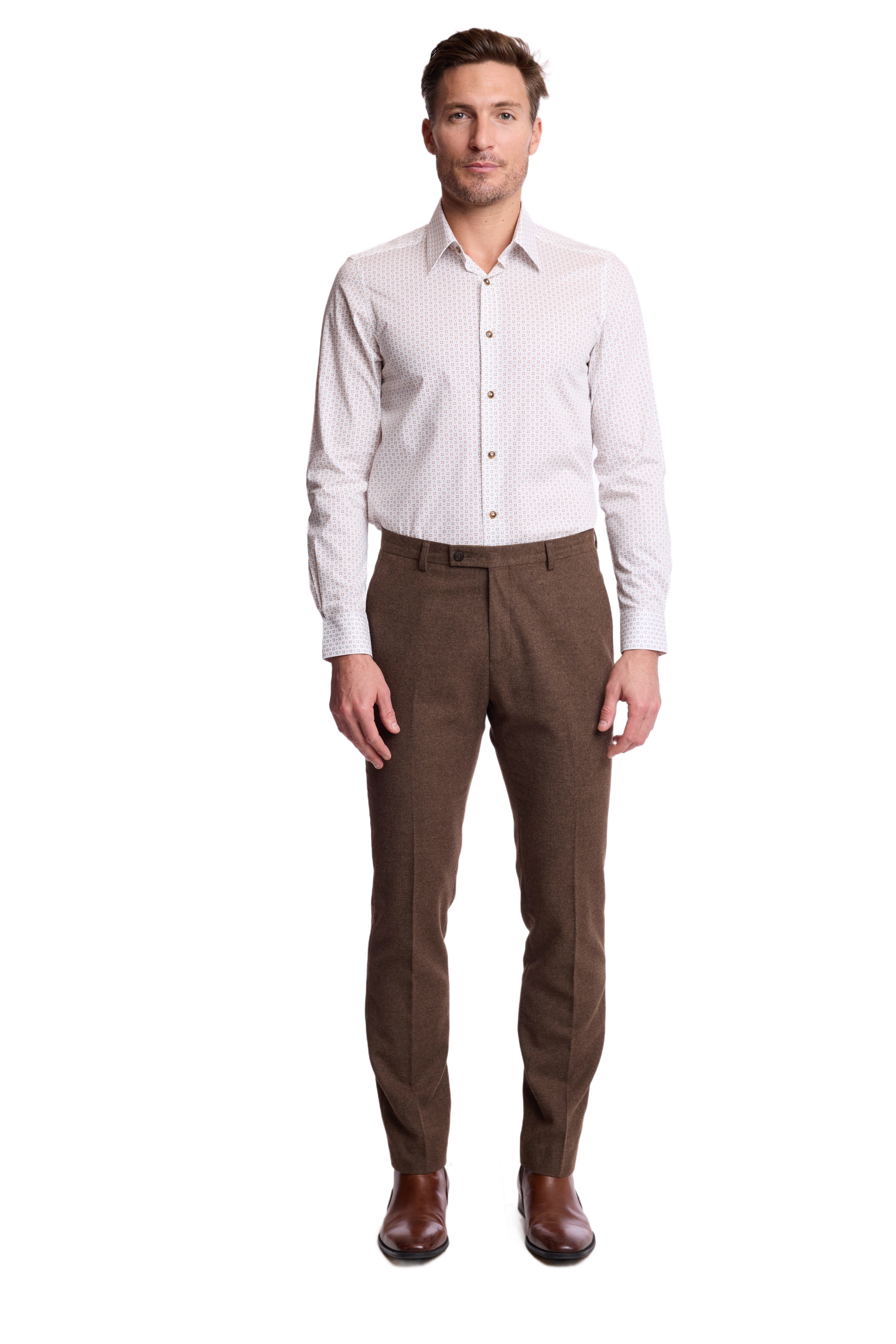 Parker Pointed Collar Shirt - White Brown Blue Diamond