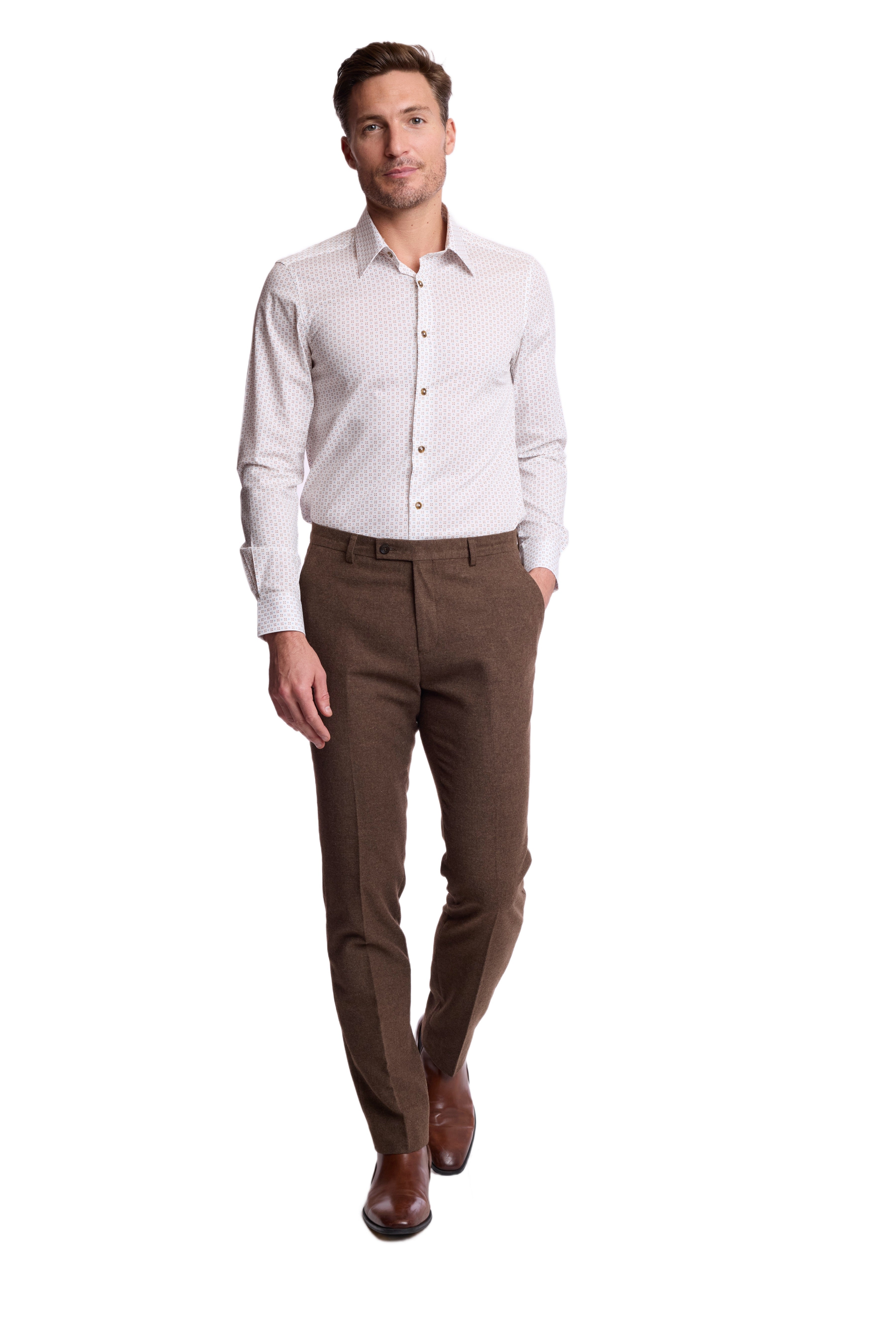 Parker Pointed Collar Shirt - White Brown Blue Diamond