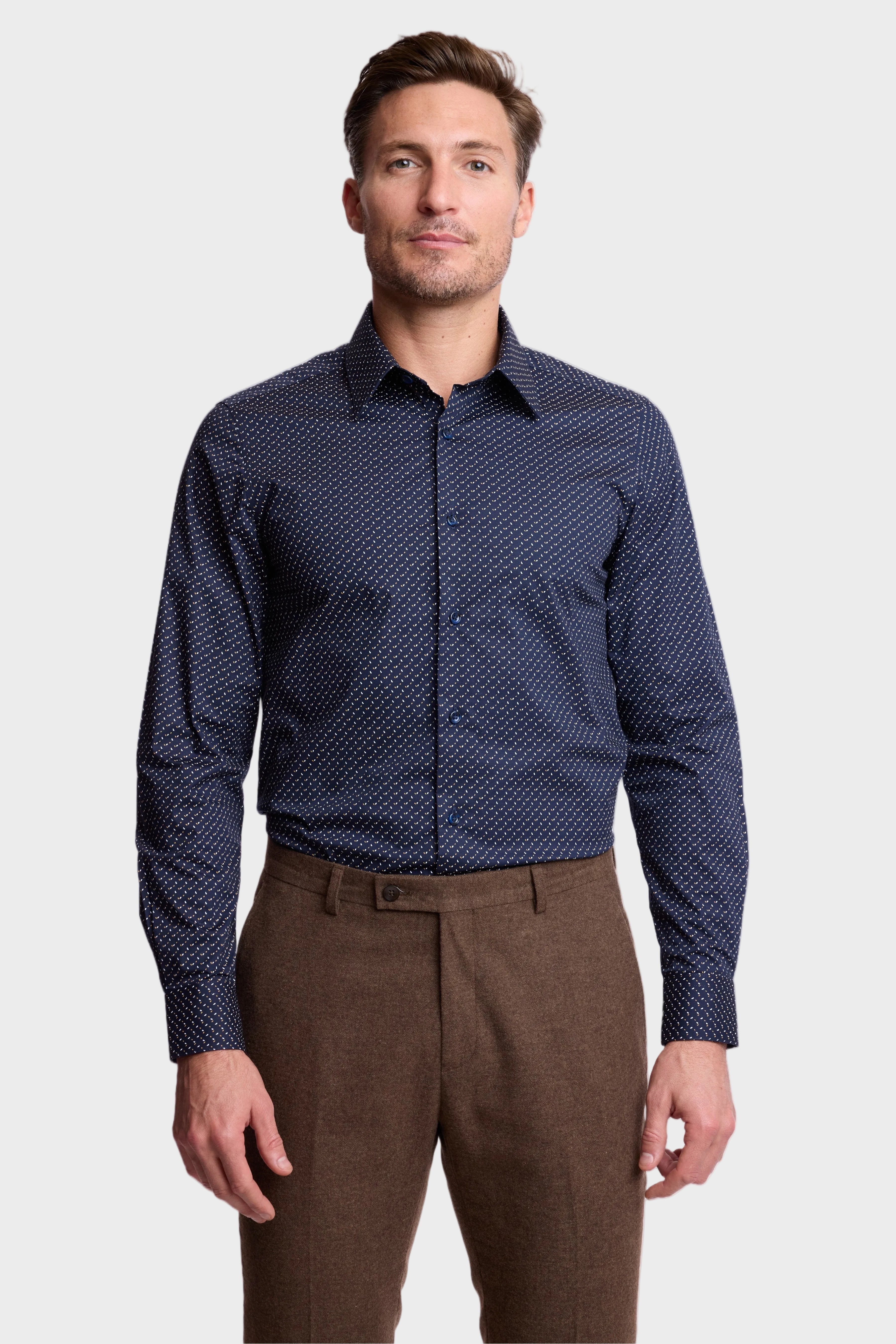 Parker Pointed Collar Shirt - Navy White Ditsy