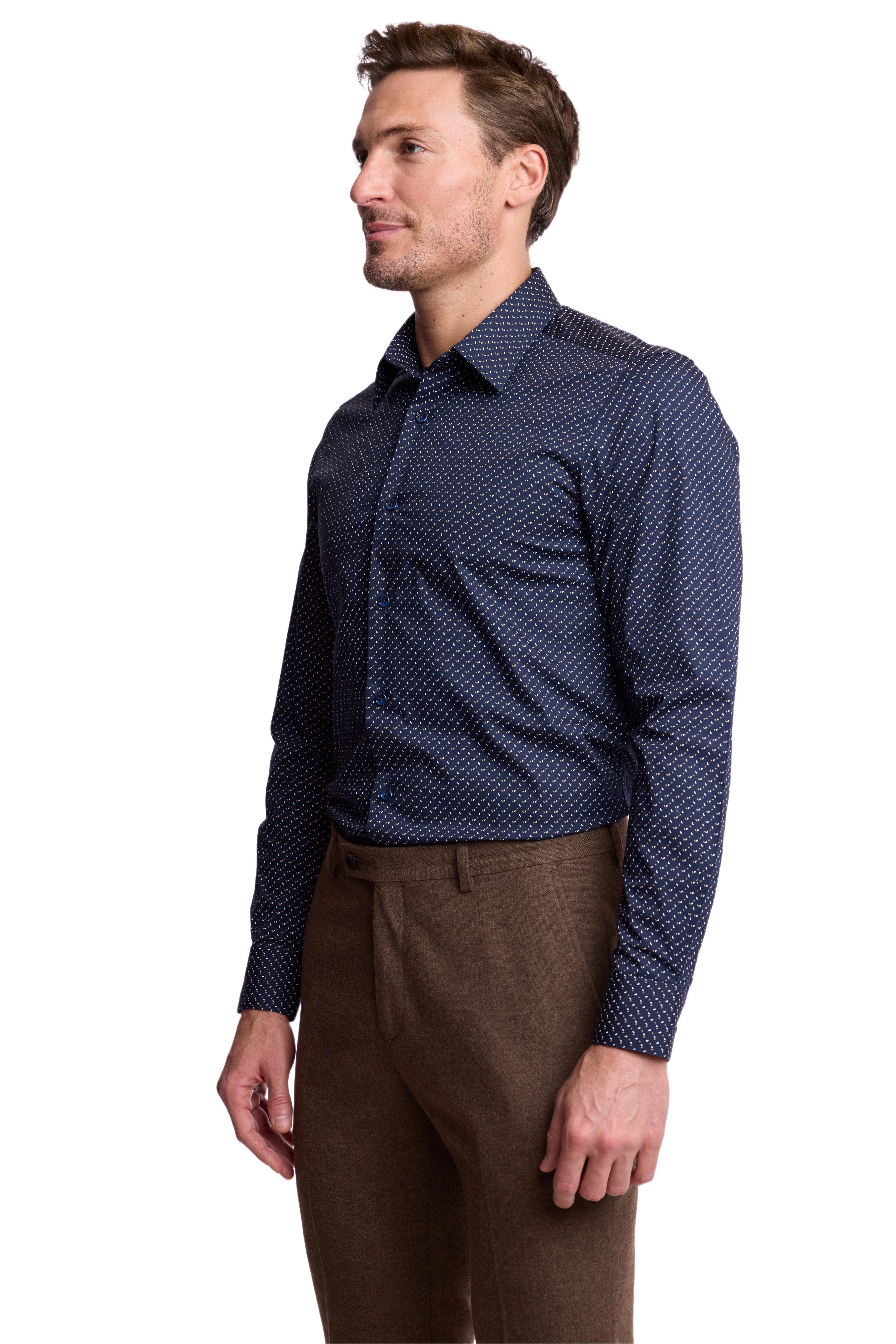 Parker Pointed Collar Shirt - Navy White Ditsy