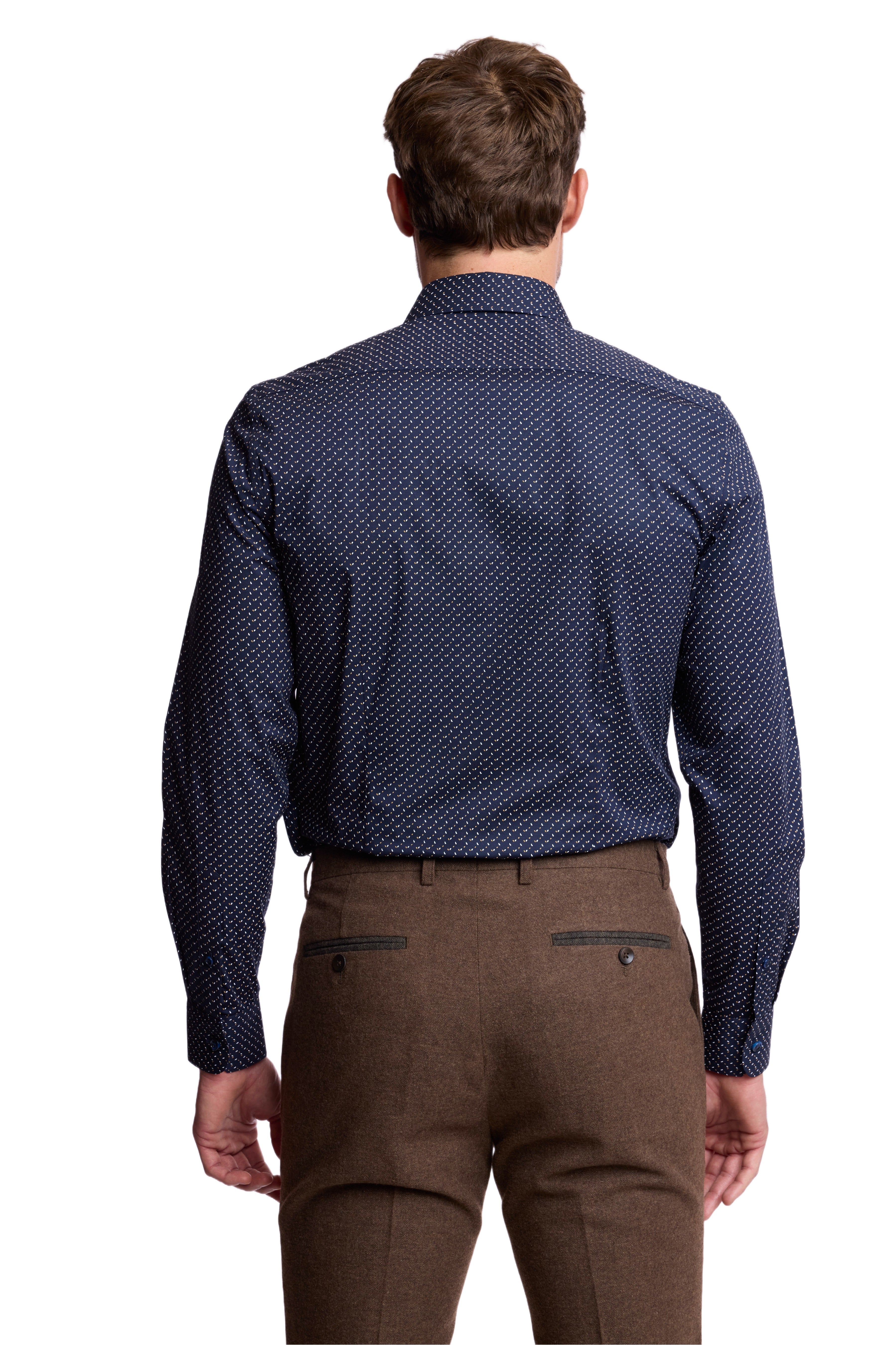 Parker Pointed Collar Shirt - Navy White Ditsy