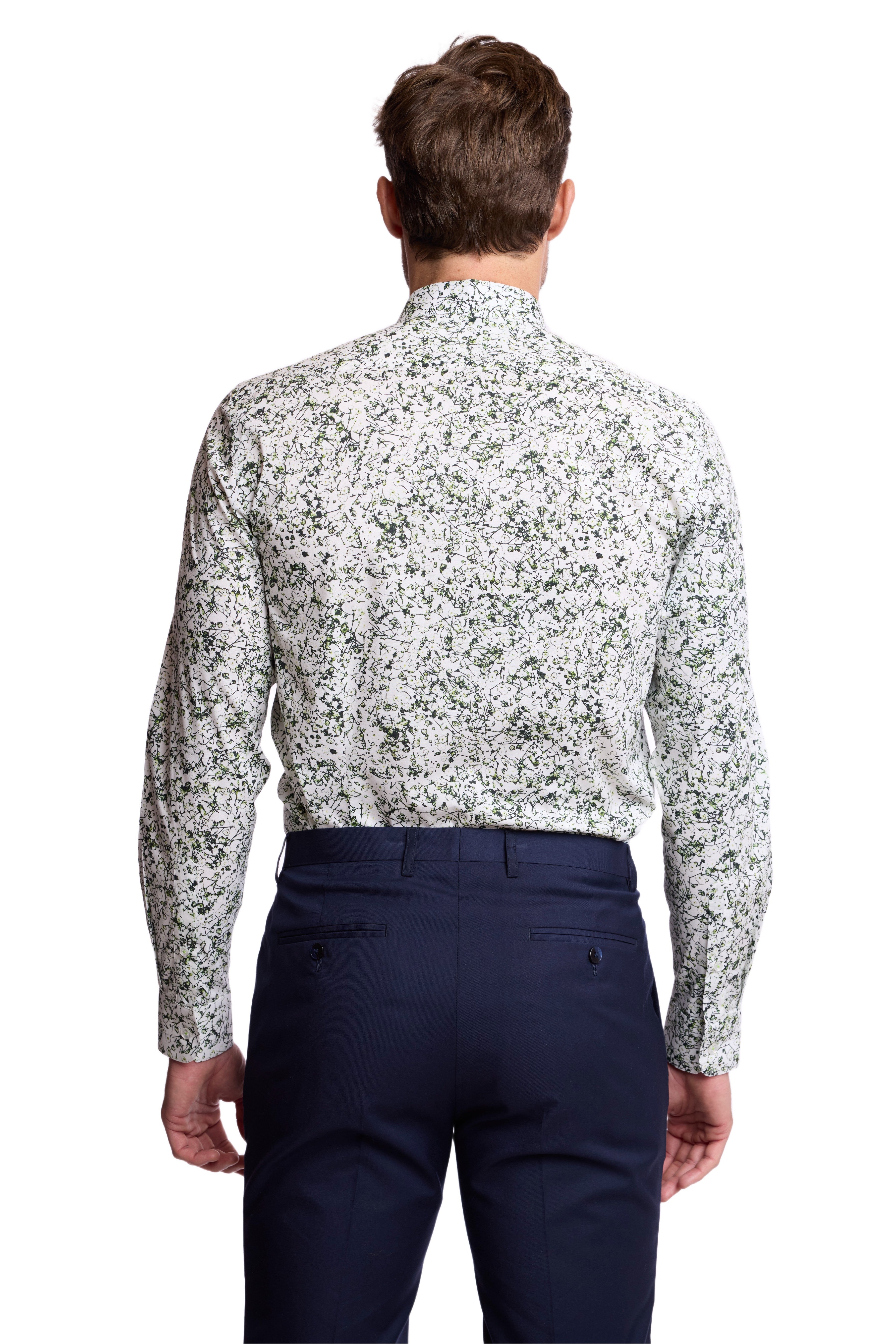 Brian Button Down Collar Shirt - White Green Abstract