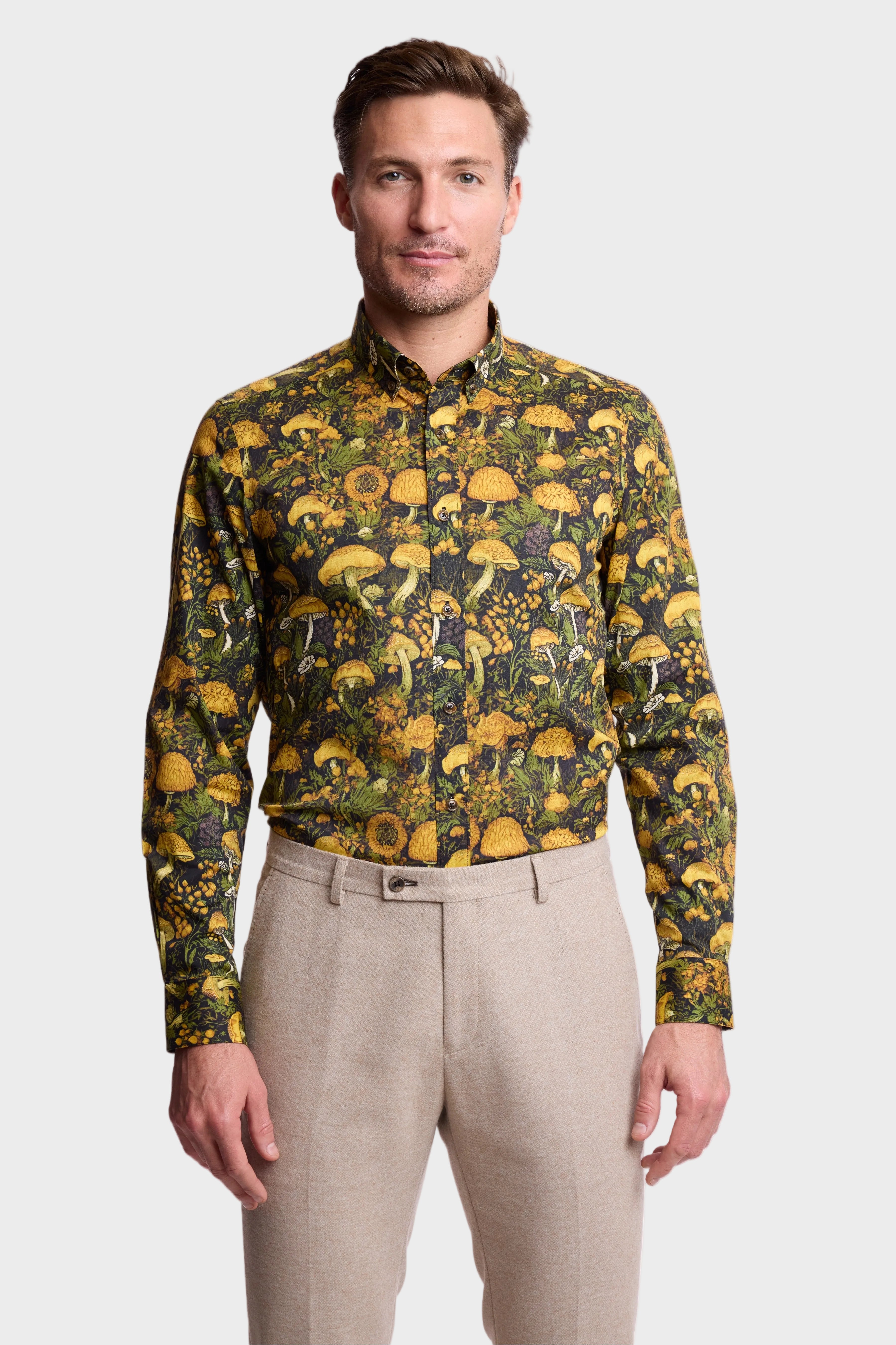 Brian Button Down Collar Shirt - Brown Mustard Mushroom