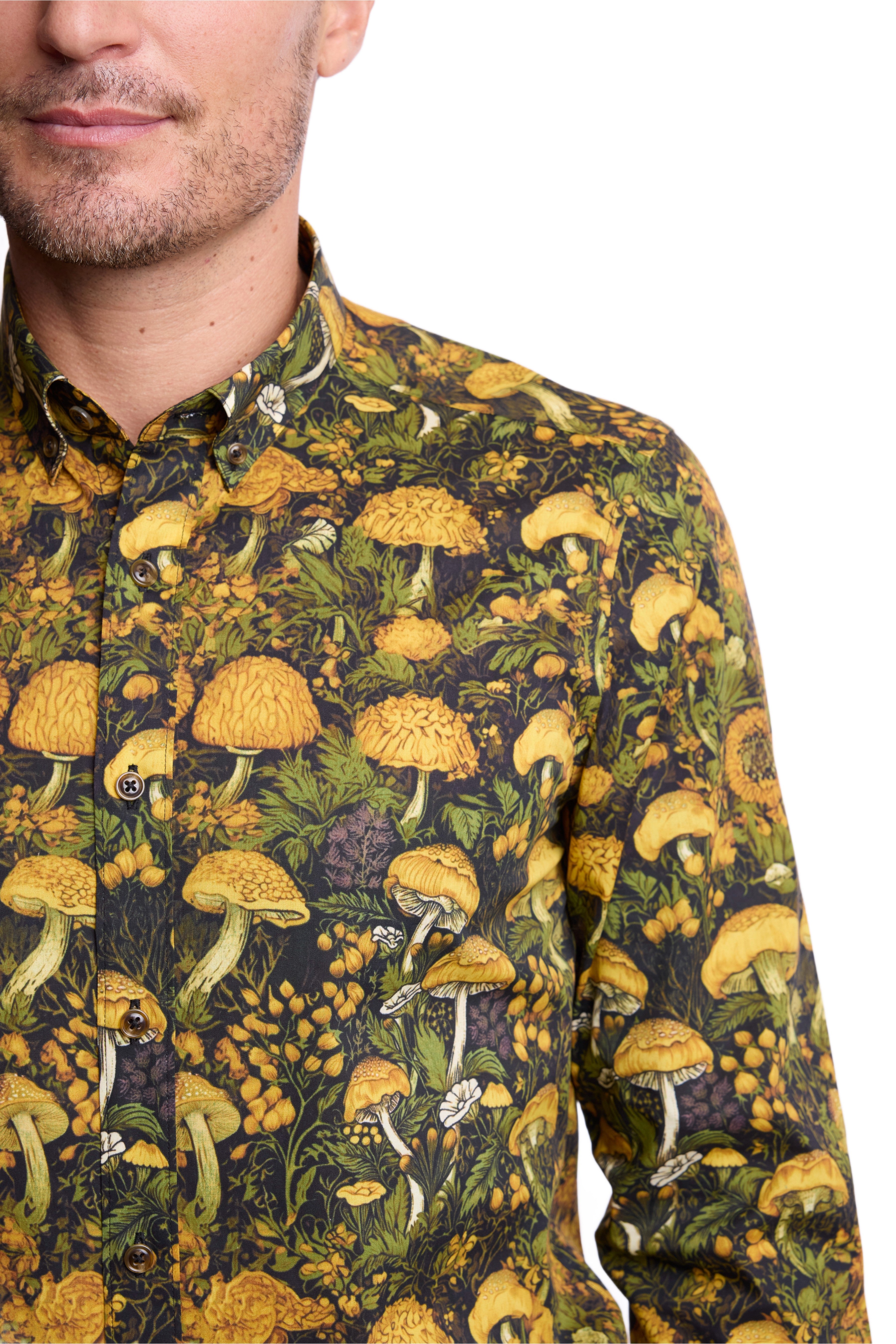 Brian Button Down Collar Shirt - Brown Mustard Mushroom