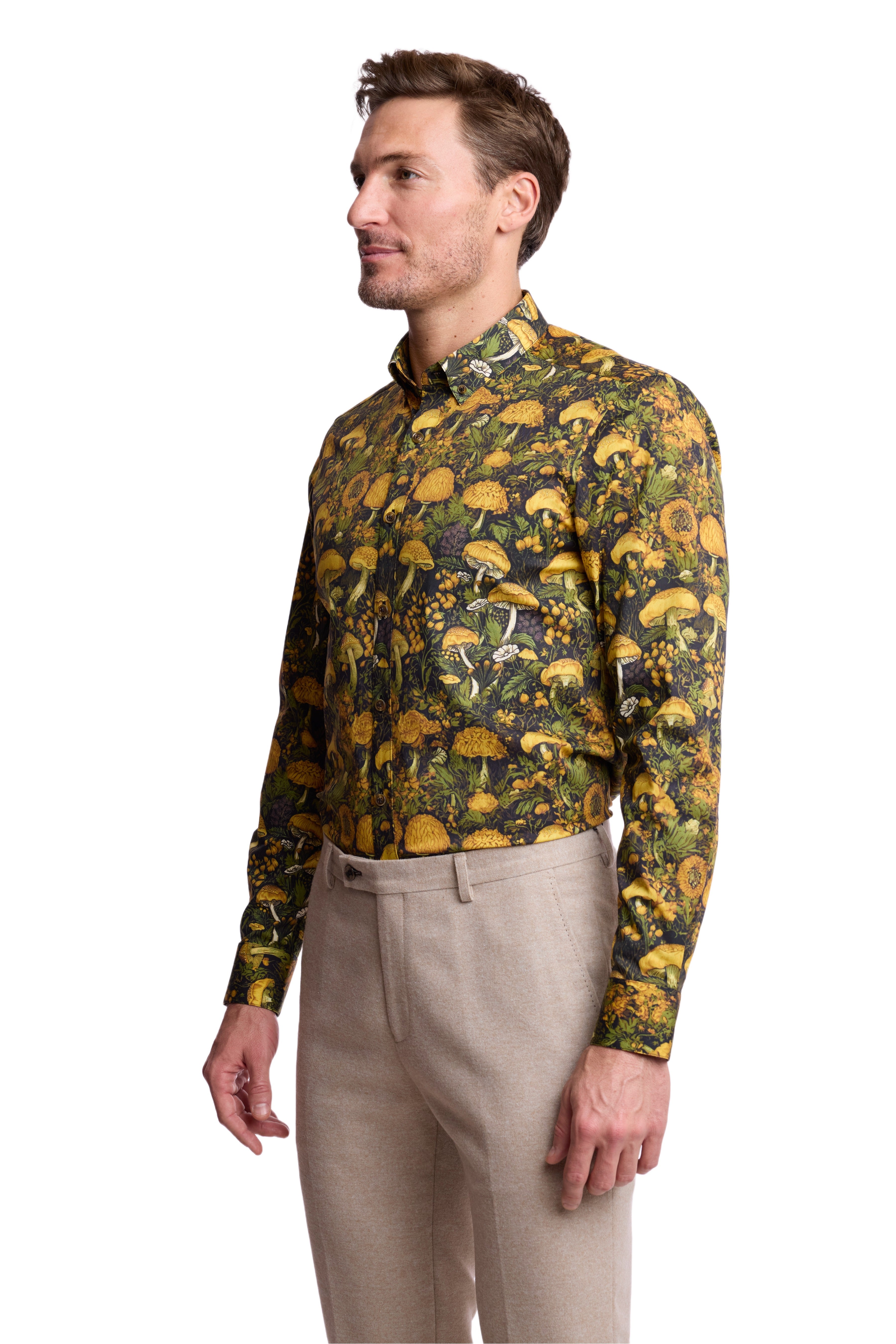 Brian Button Down Collar Shirt - Brown Mustard Mushroom