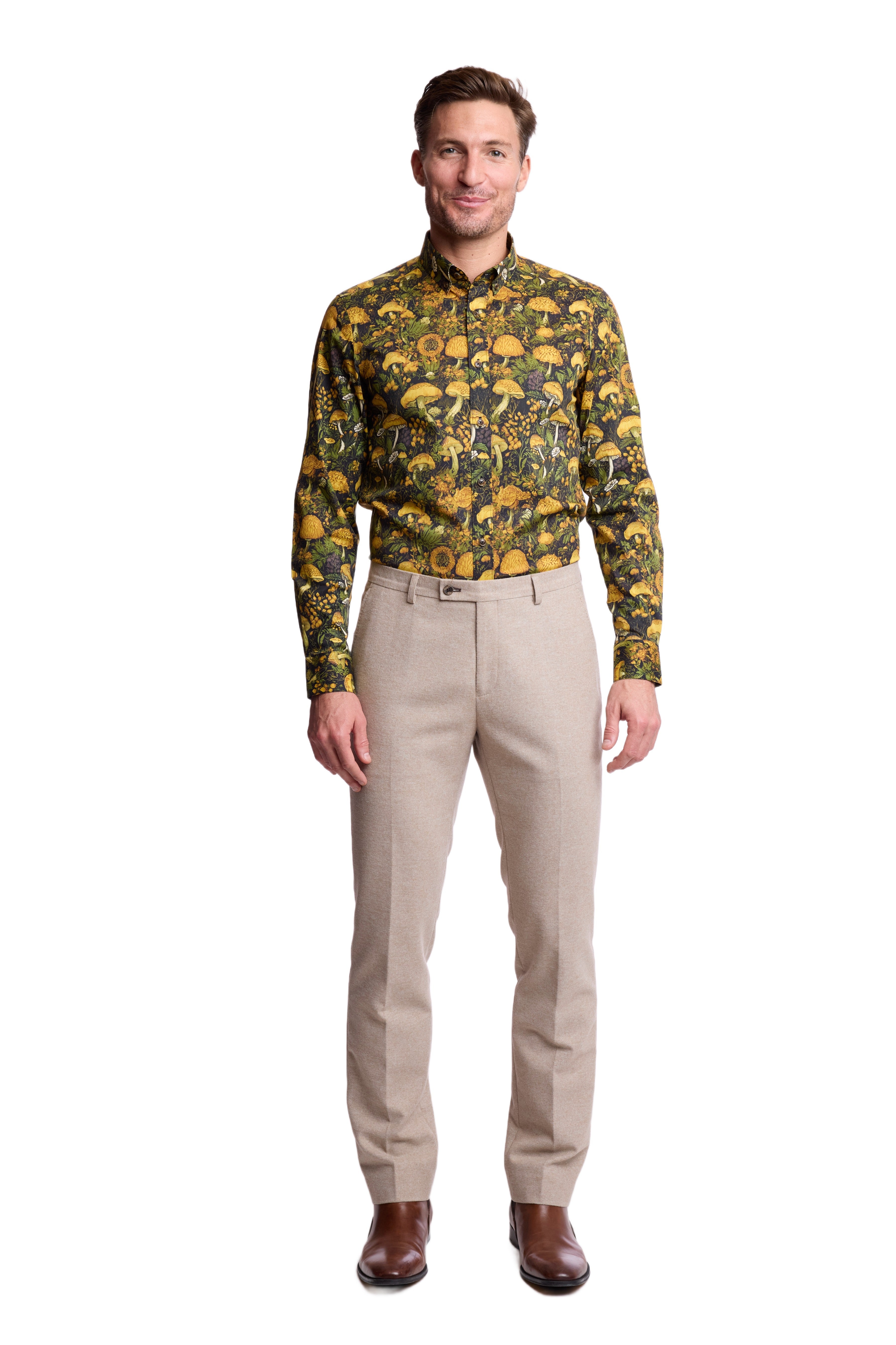 Brian Button Down Collar Shirt - Brown Mustard Mushroom