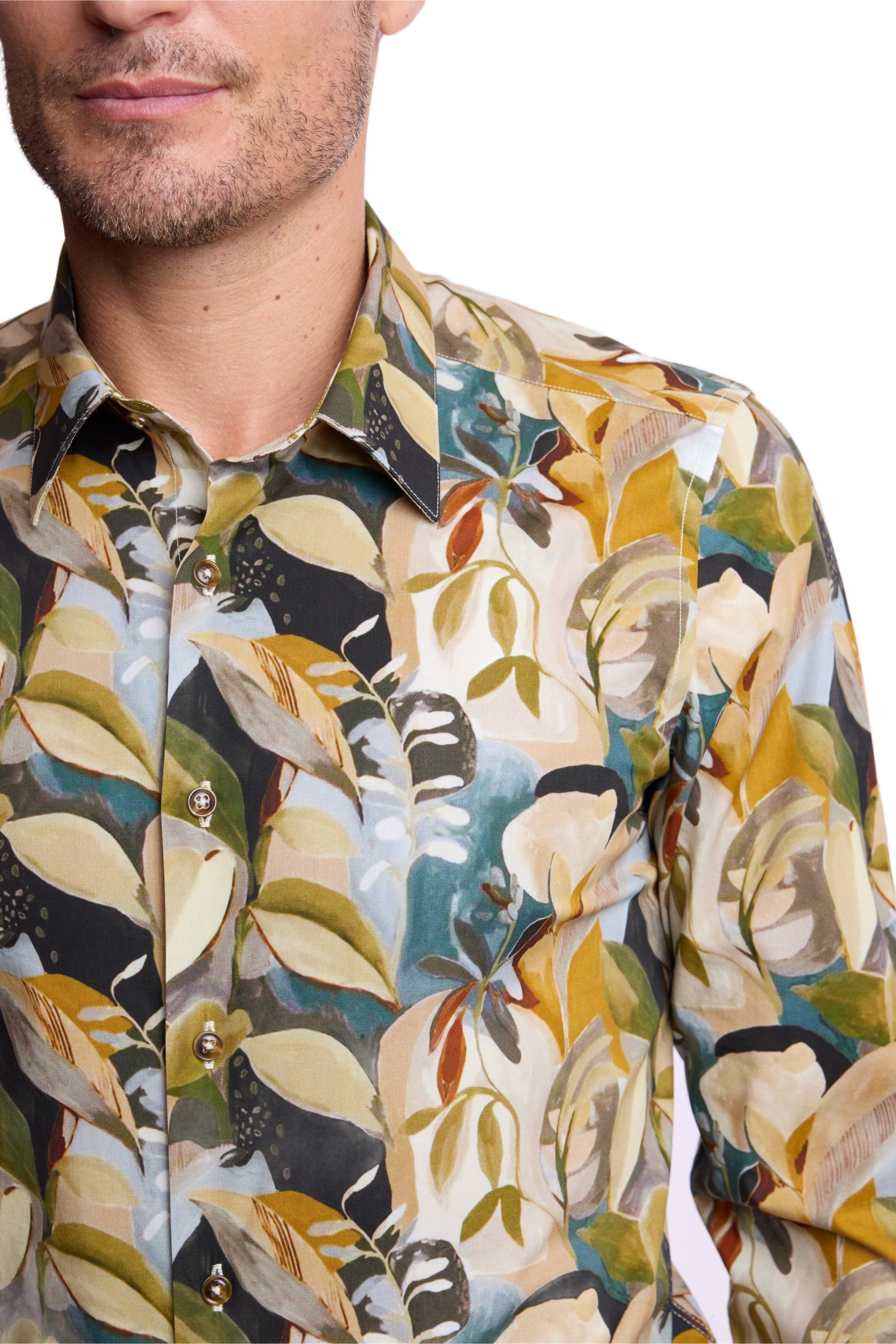 Parker Pointed Collar Shirt - Brown Teal Floral