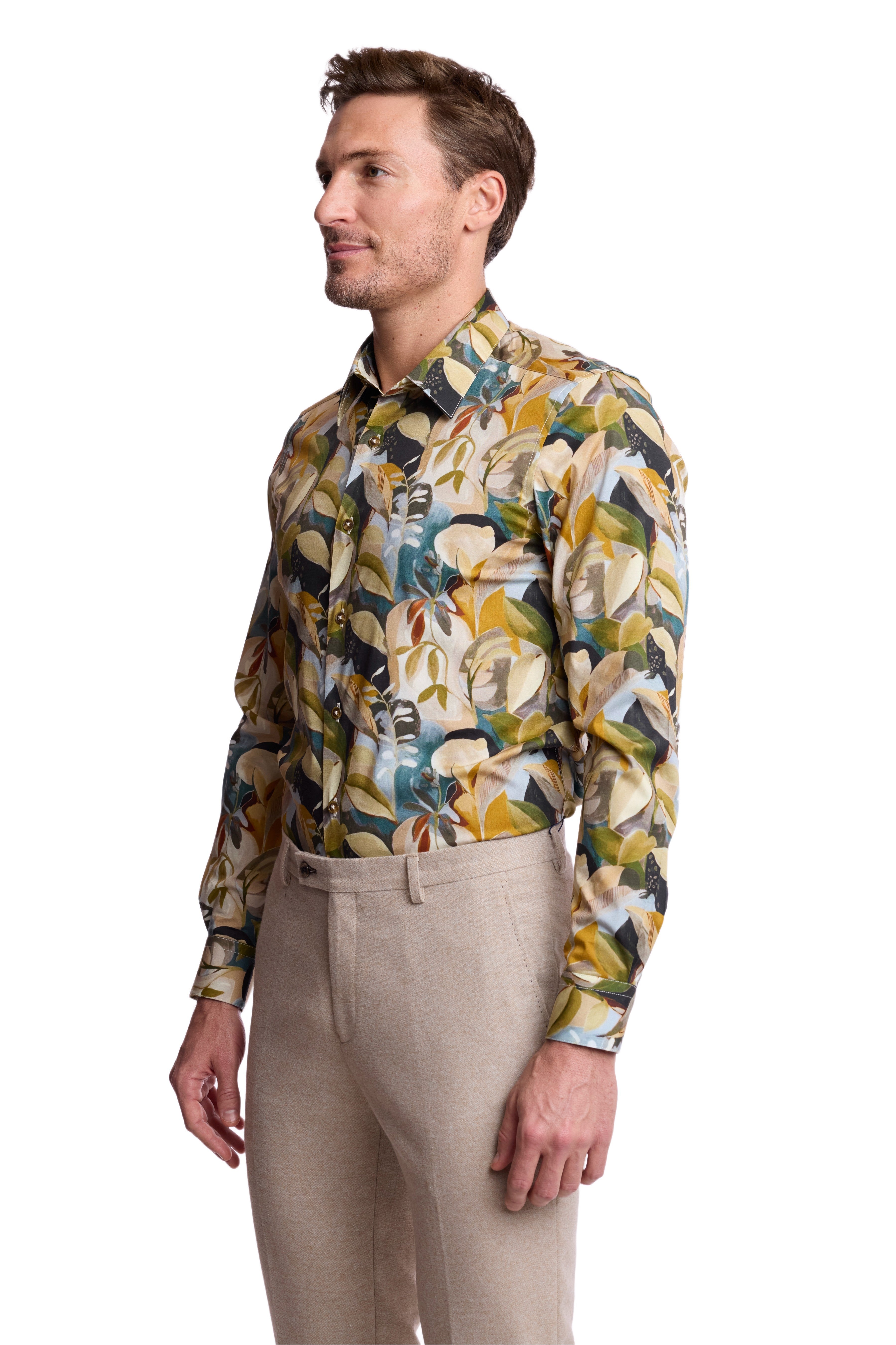 Parker Pointed Collar Shirt - Brown Teal Floral