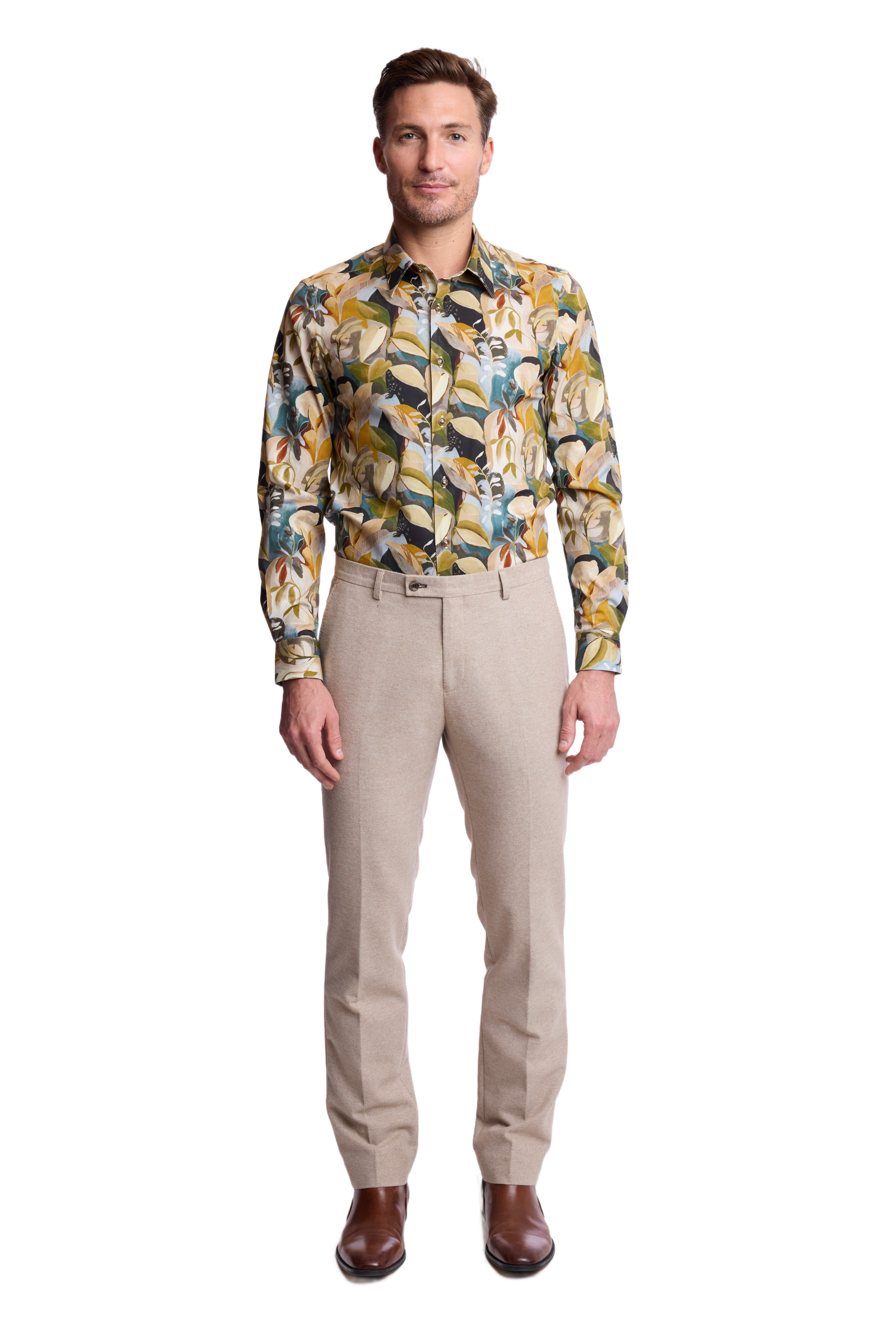 Parker Pointed Collar Shirt - Brown Teal Floral