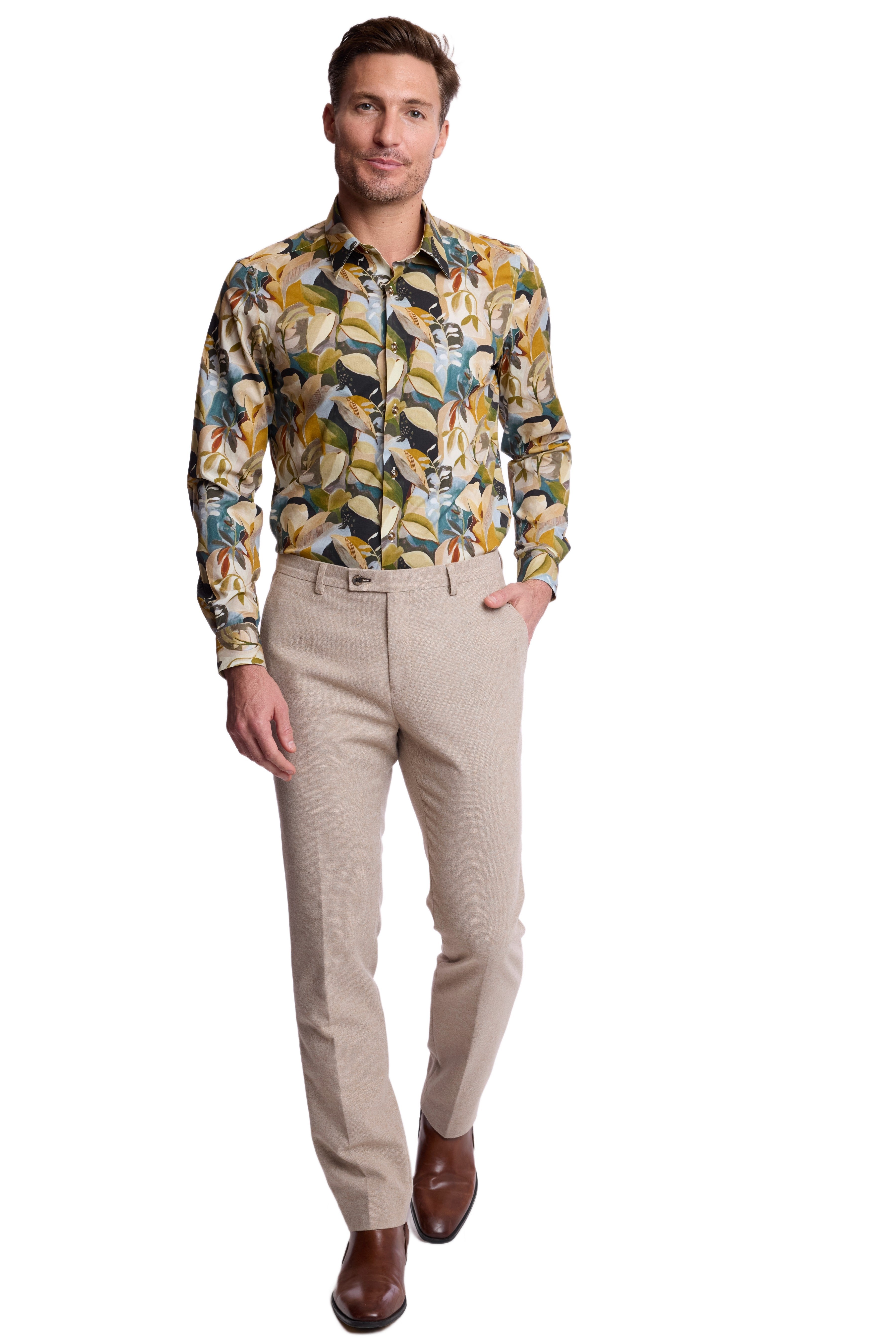 Parker Pointed Collar Shirt - Brown Teal Floral