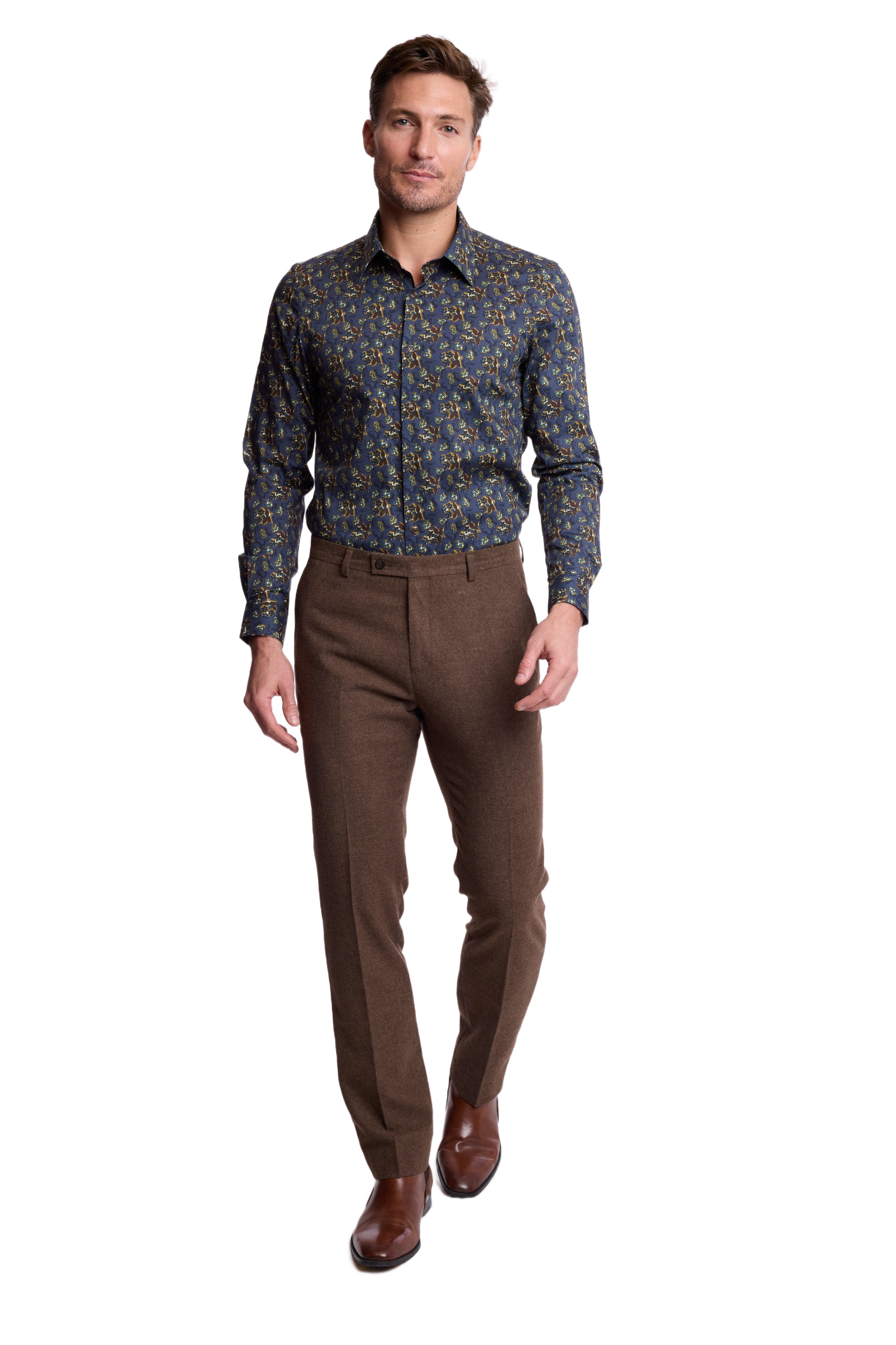 Parker Pointed Collar Shirt - Blue & Mustard Multi