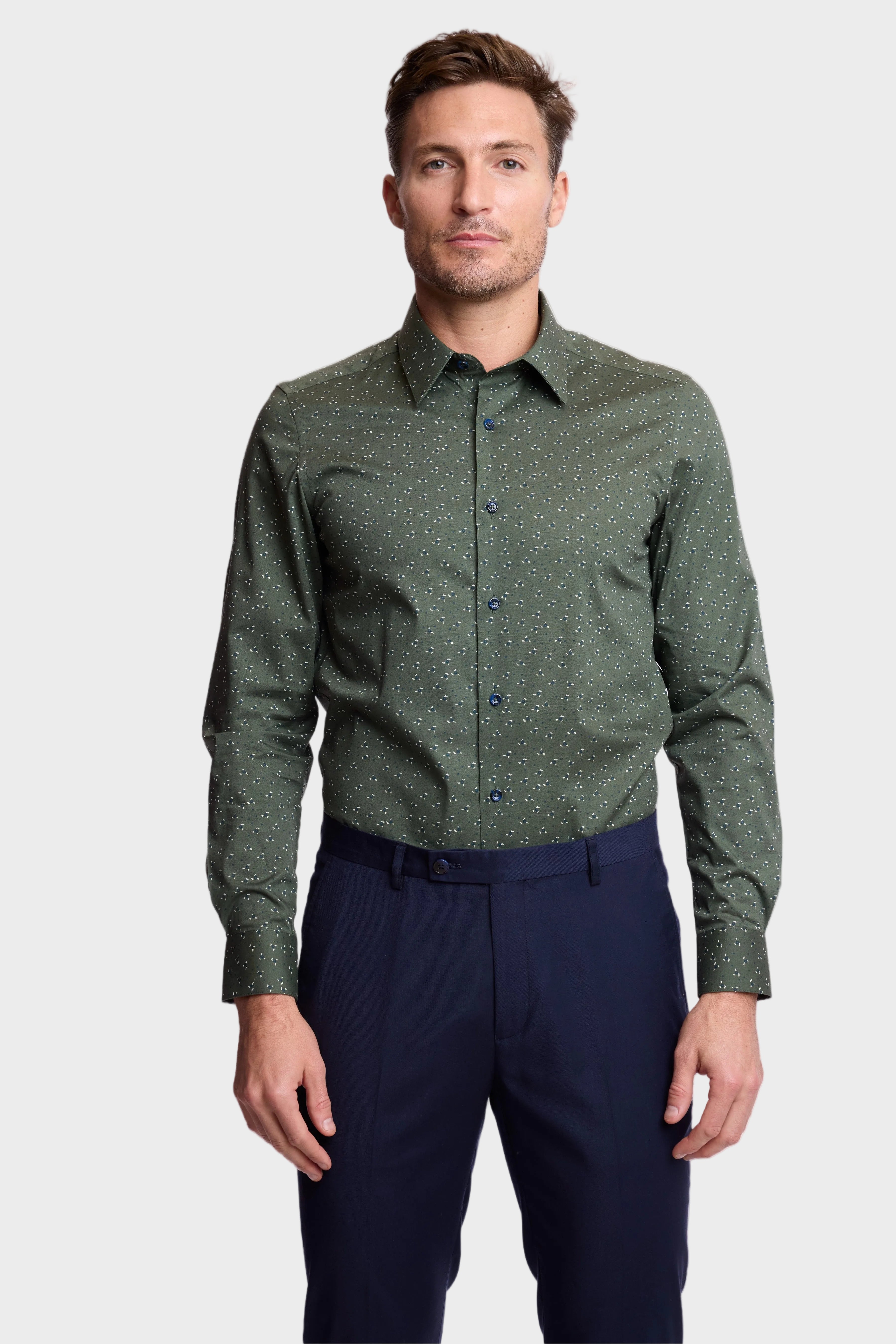 Parker Pointed Collar Shirt - Green & Navy Floral