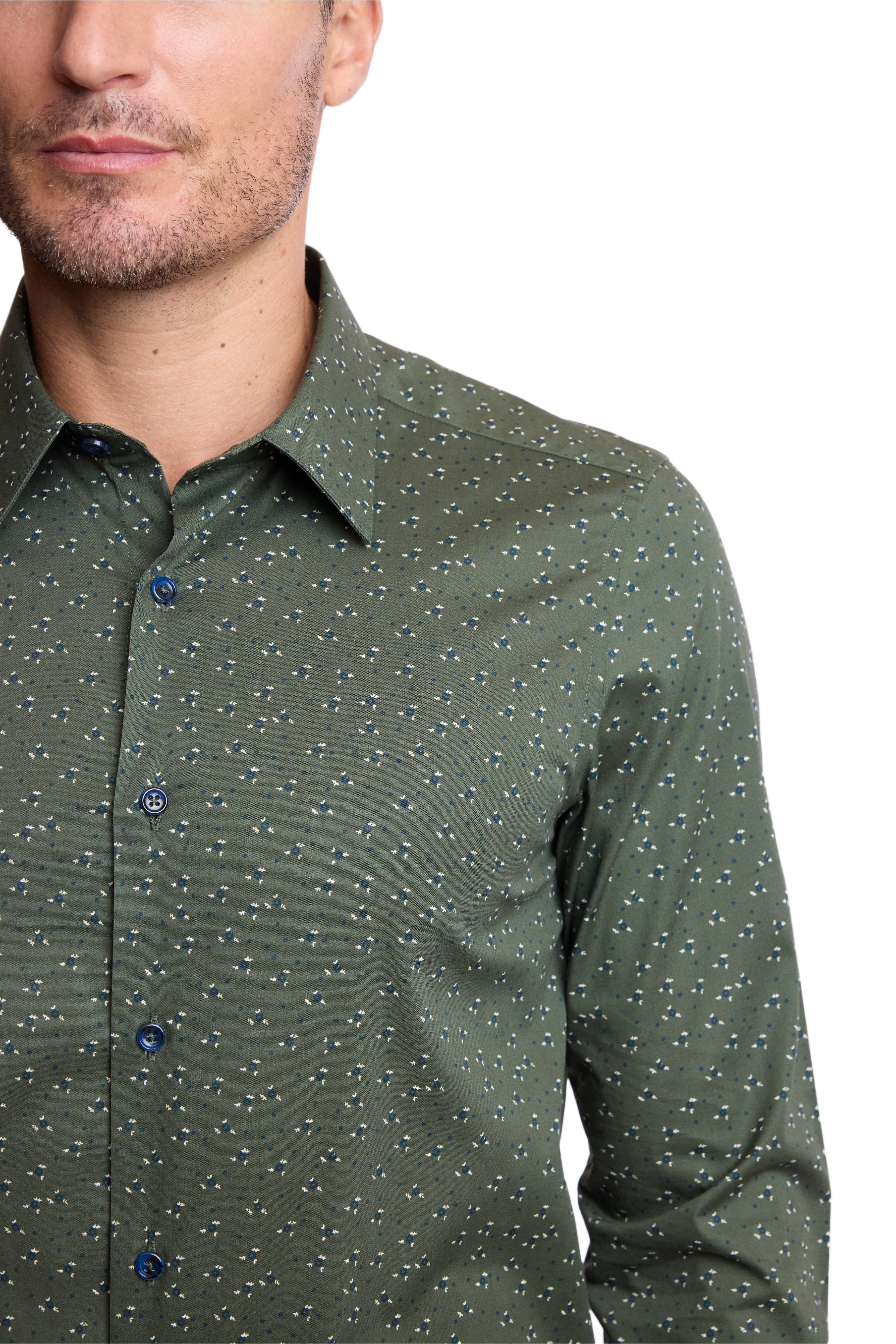 Parker Pointed Collar Shirt - Green & Navy Floral