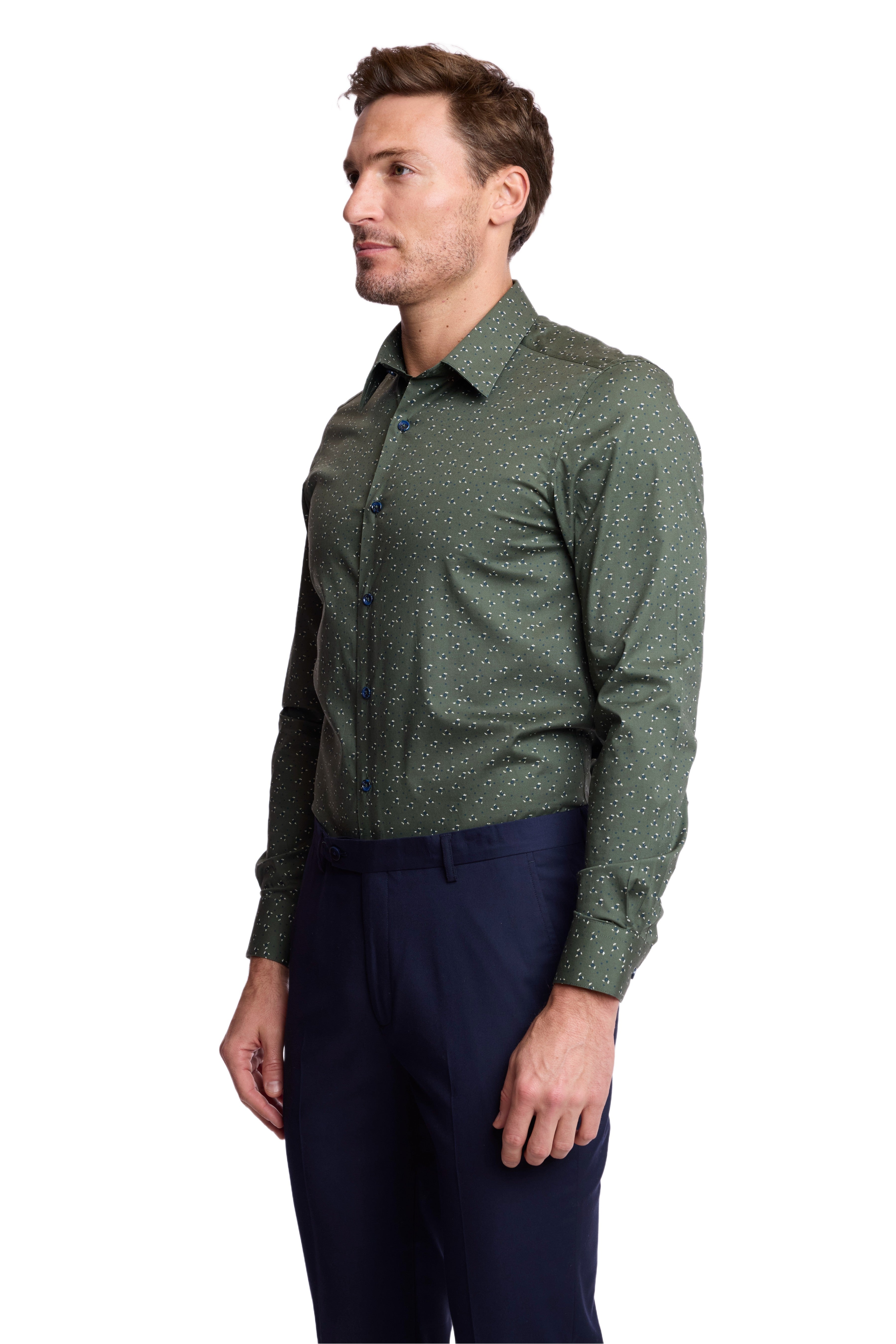 Parker Pointed Collar Shirt - Green & Navy Floral