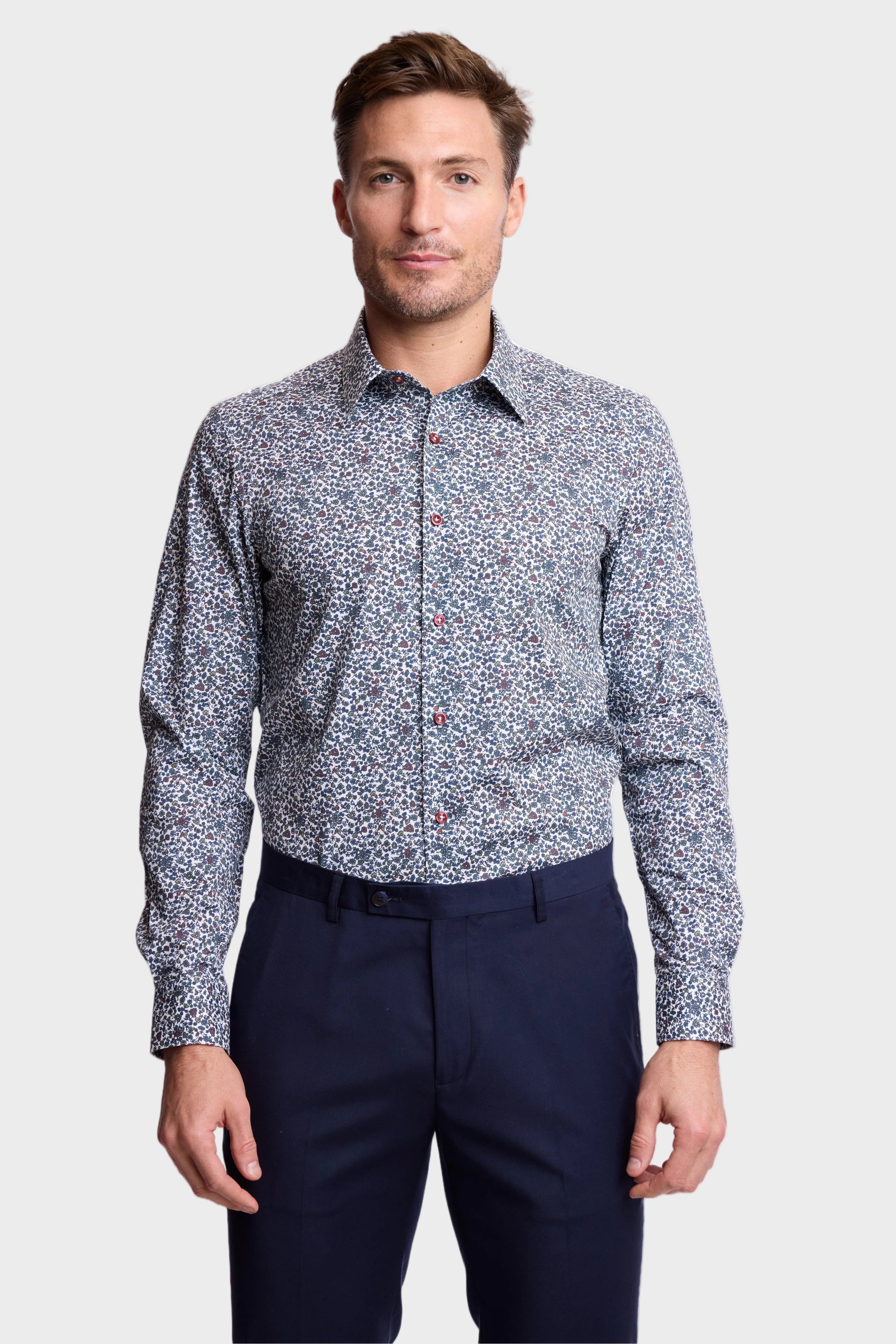 Parker Pointed Collar Shirt - Green Rust Mini Floral