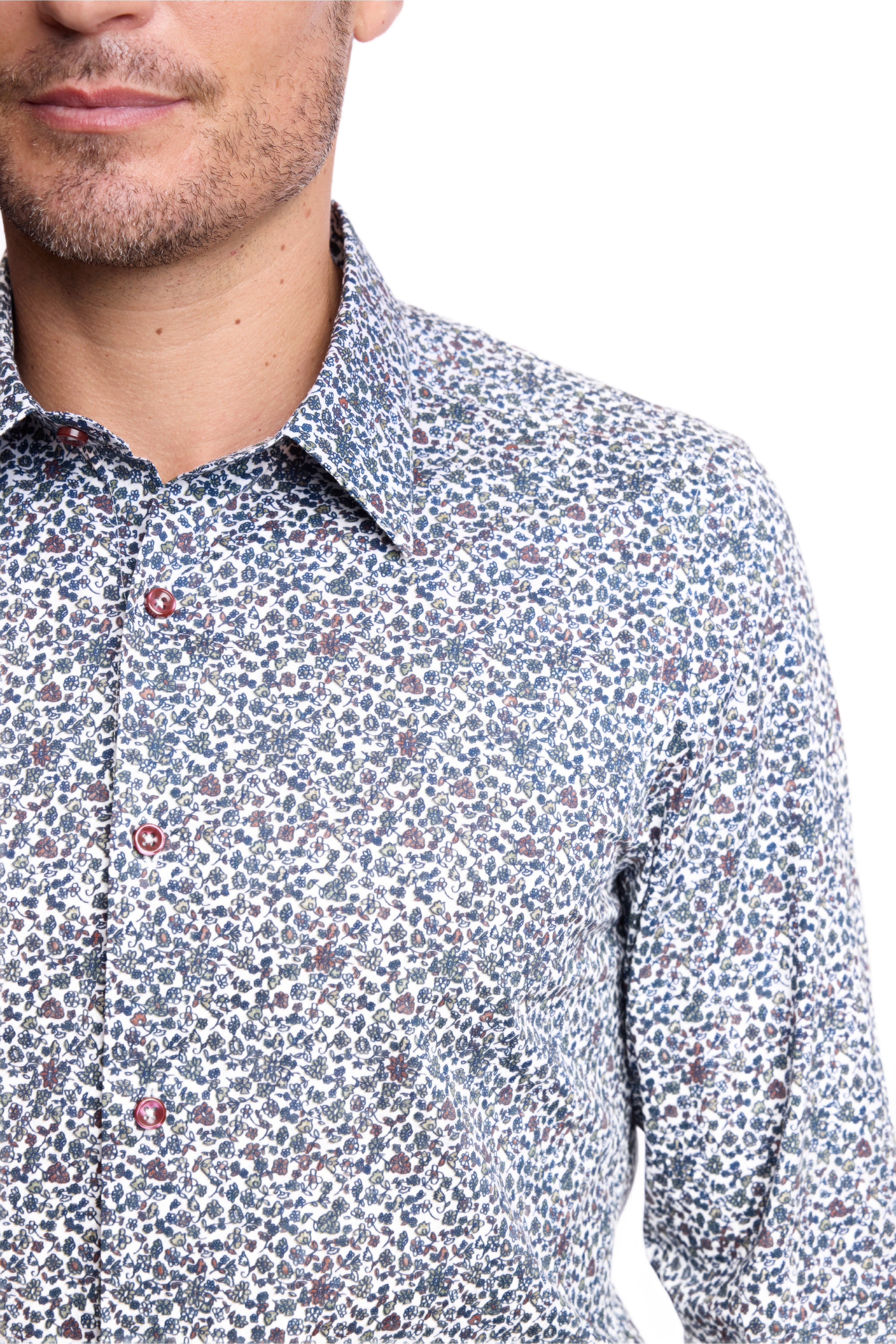 Parker Pointed Collar Shirt - Green Rust Mini Floral