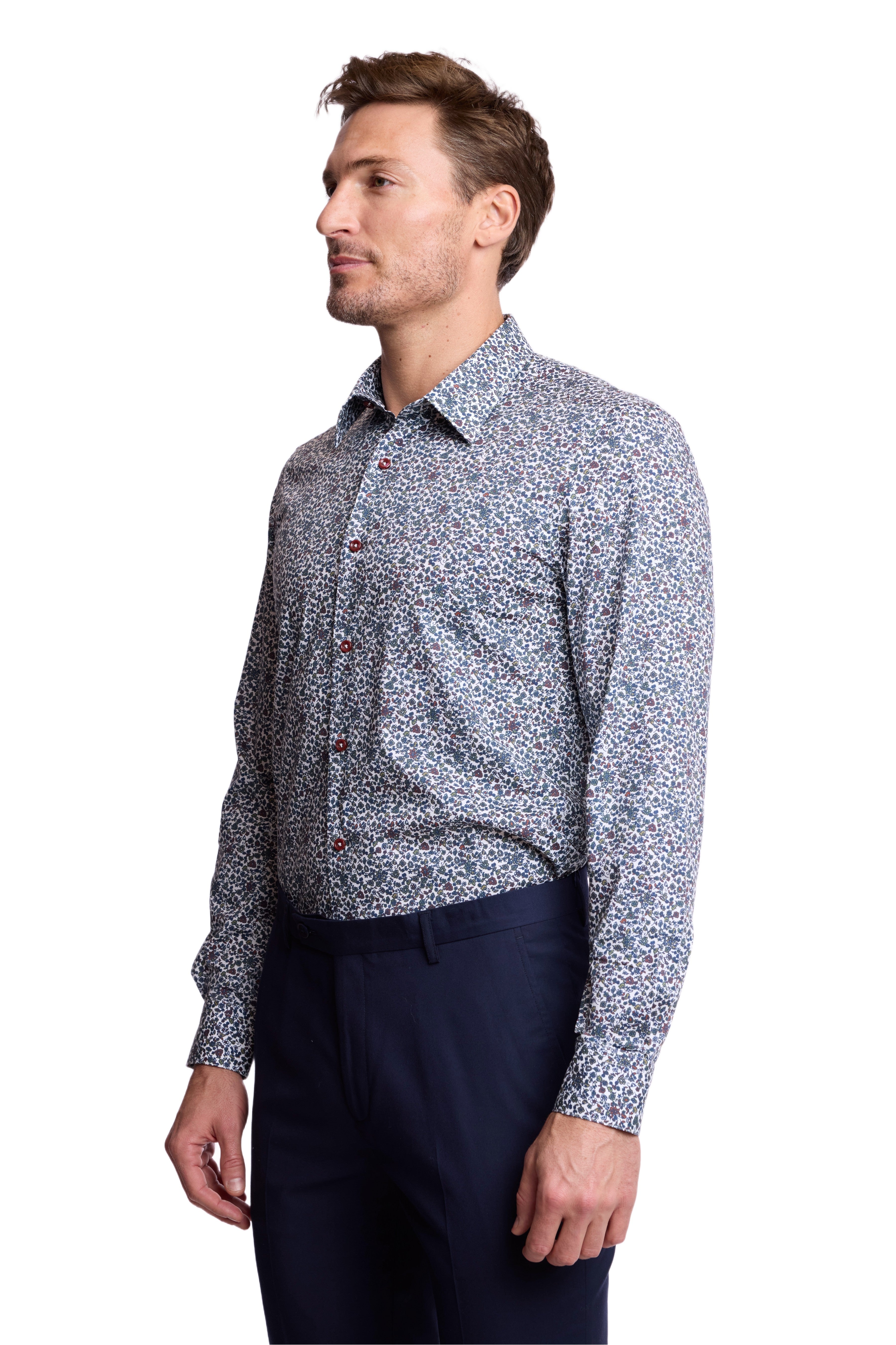 Parker Pointed Collar Shirt - Green Rust Mini Floral