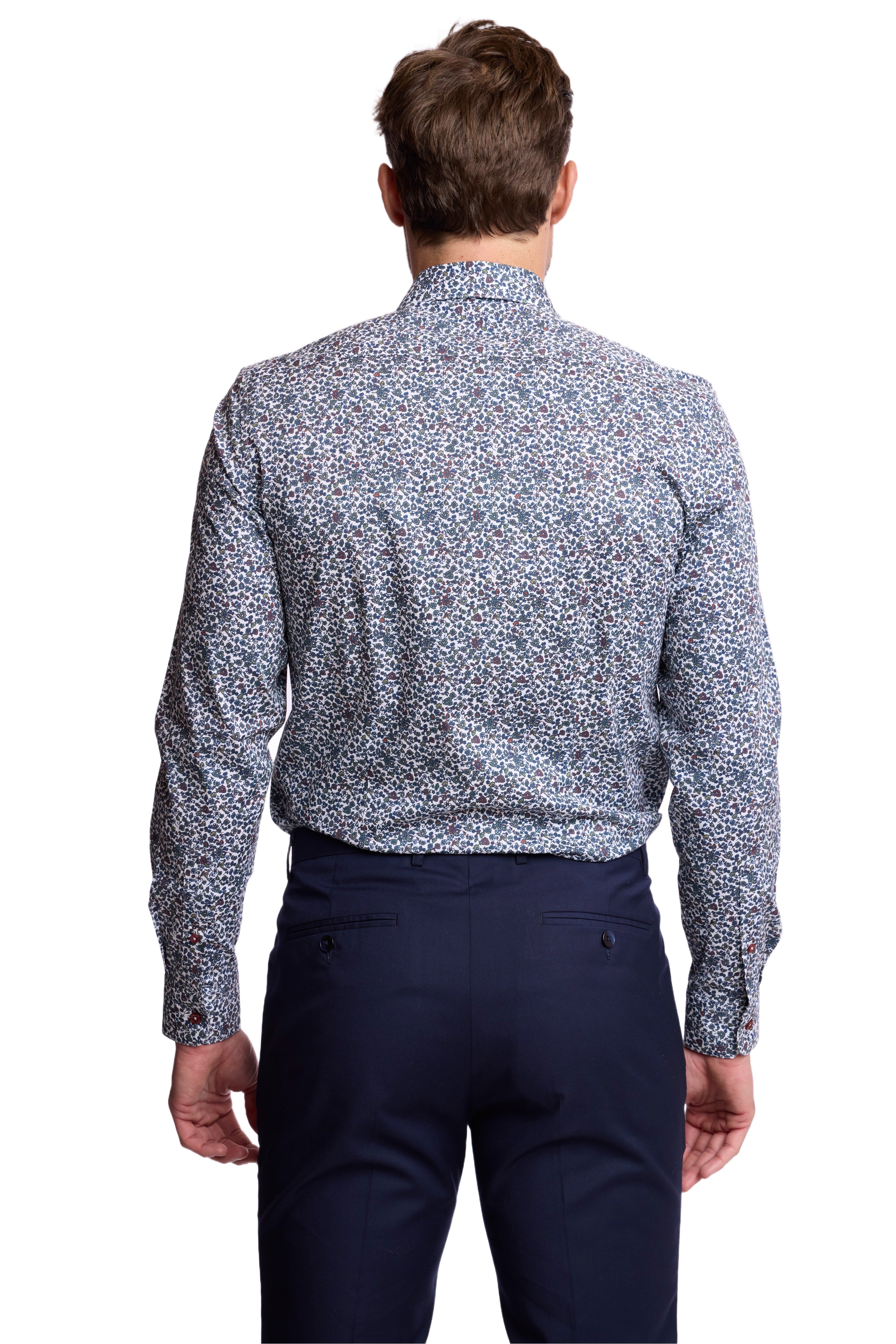 Parker Pointed Collar Shirt - Green Rust Mini Floral