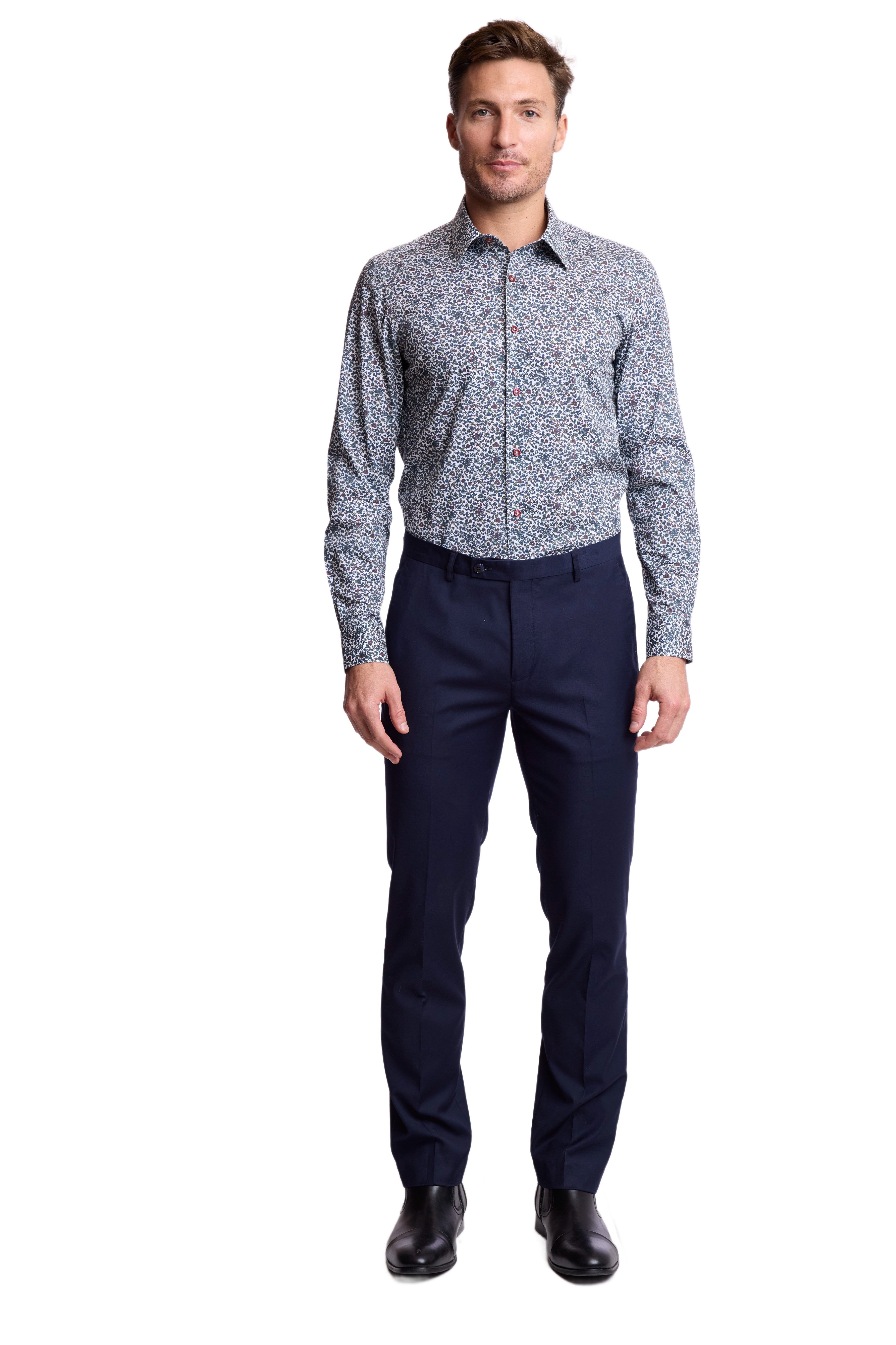 Parker Pointed Collar Shirt - Green Rust Mini Floral
