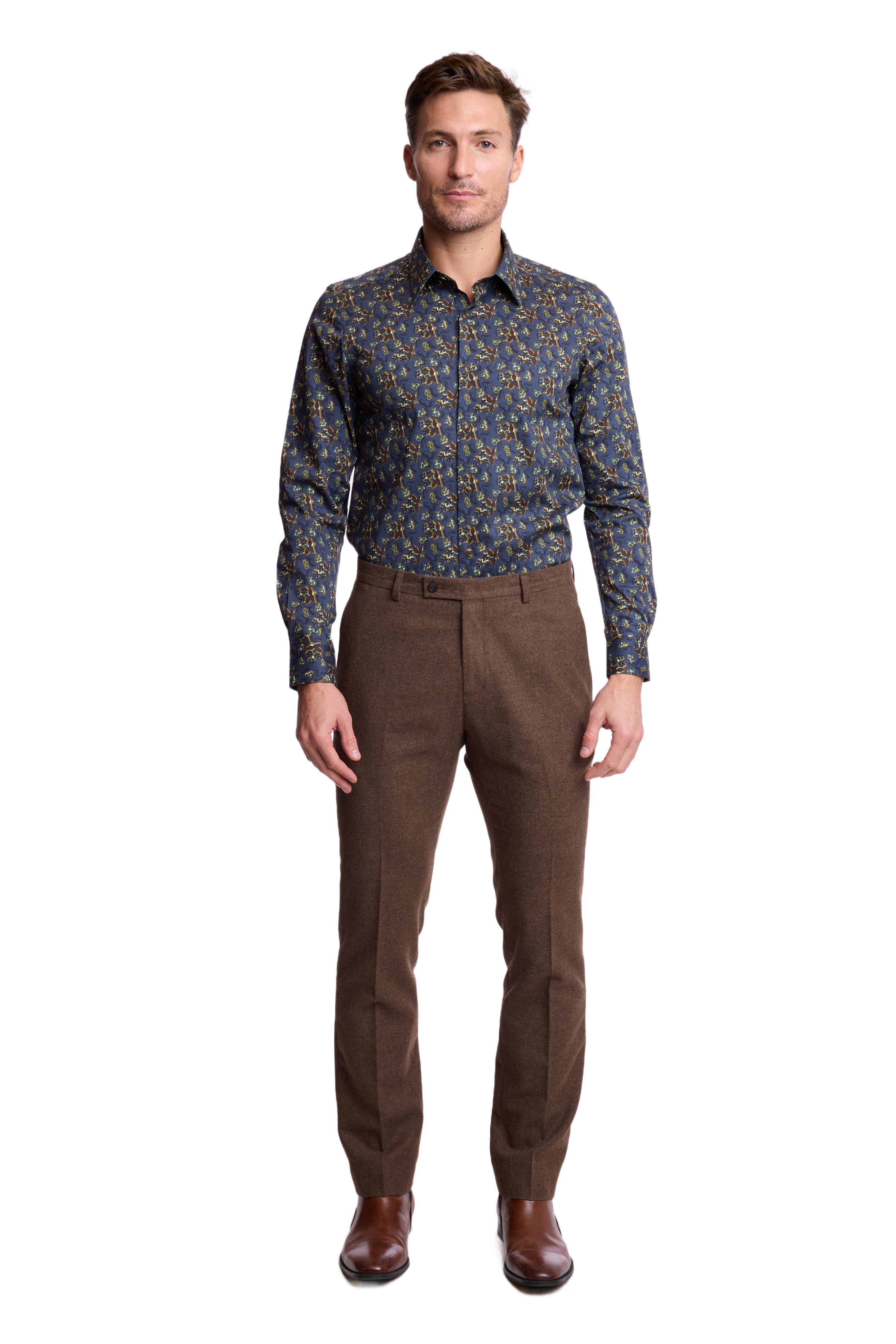 Parker Pointed Collar Shirt - Blue & Mustard Multi
