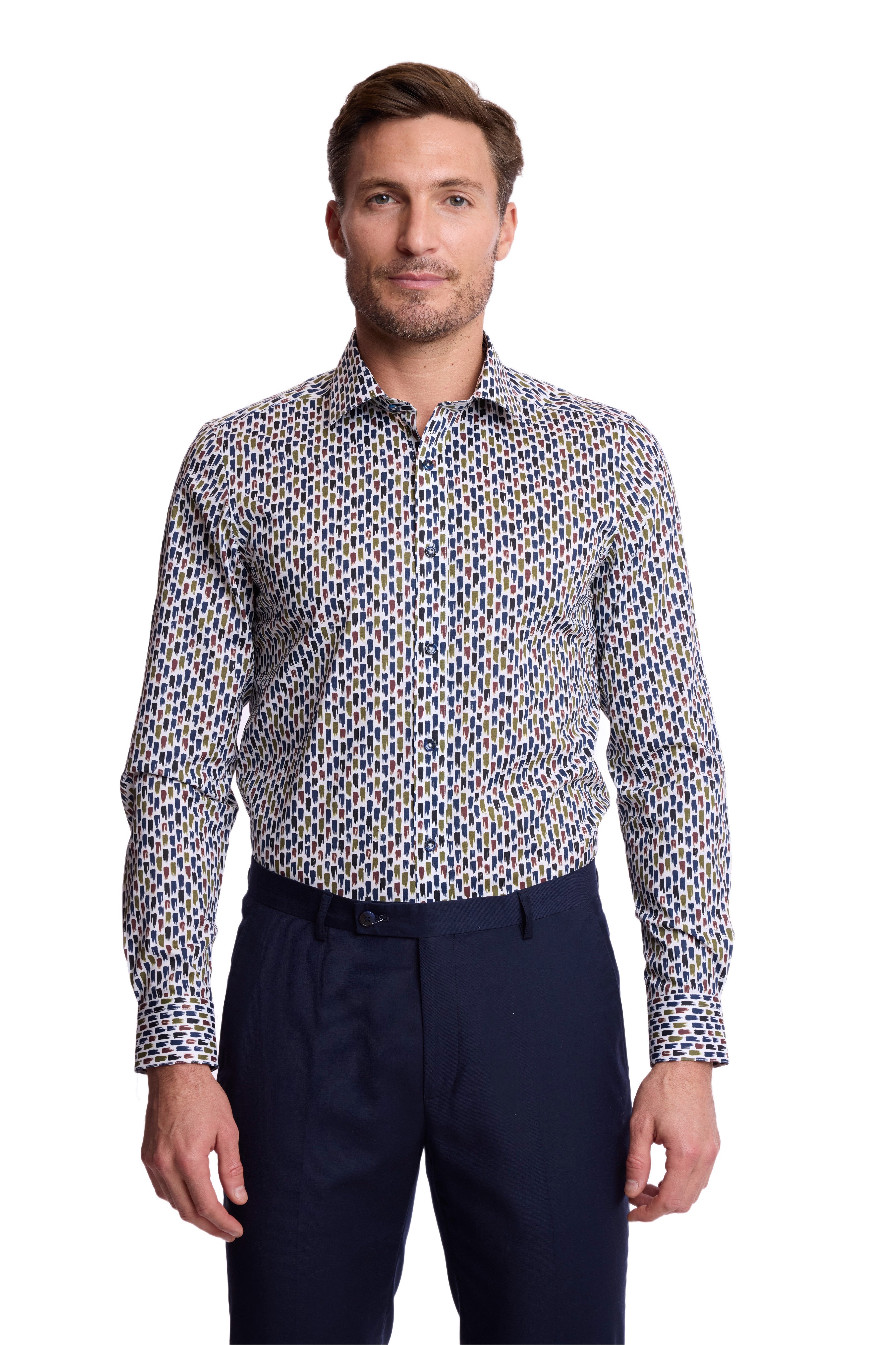 Peter Pointed Collar Shirt - Multi Paint Strokes