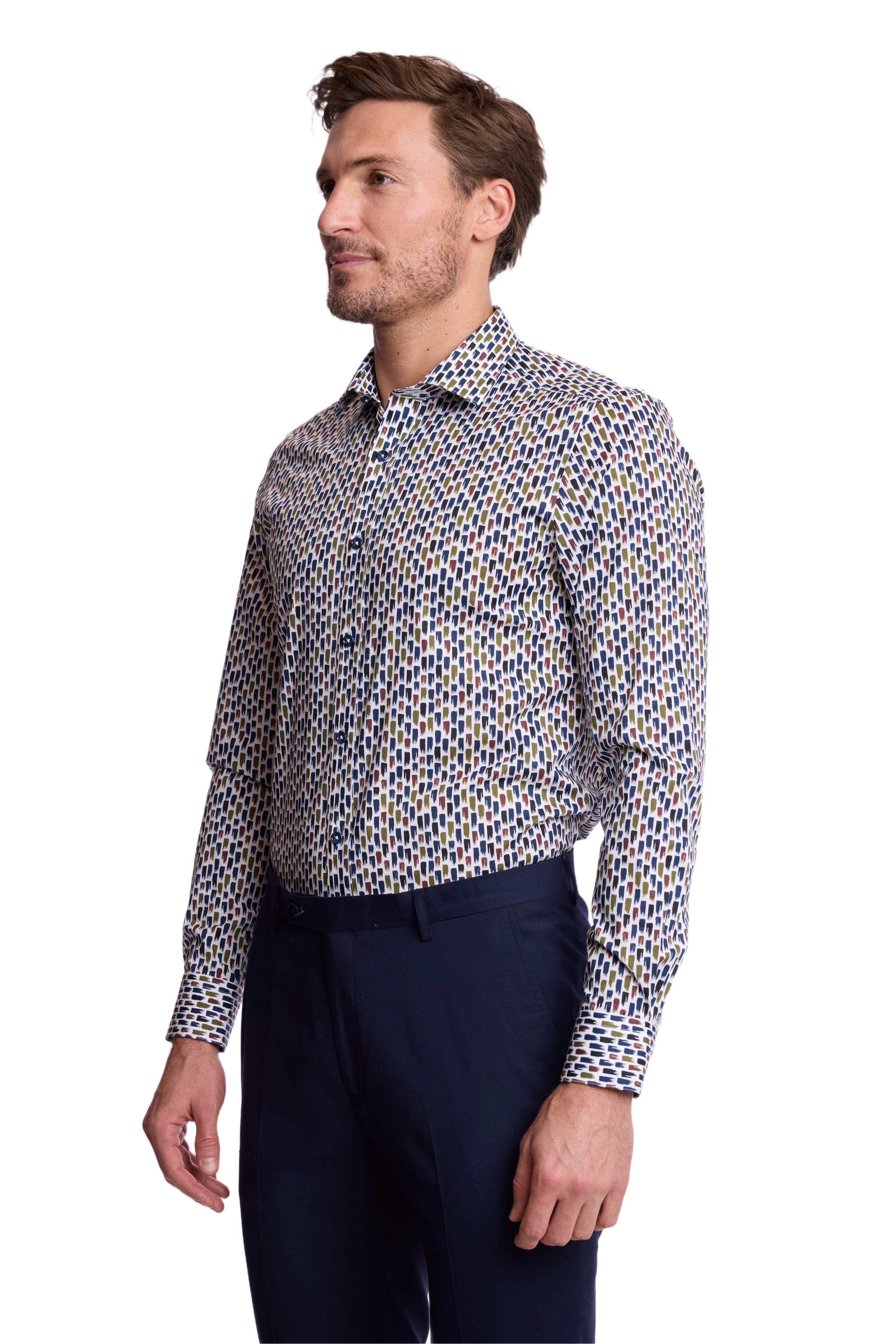 Peter Pointed Collar Shirt - Multi Paint Strokes
