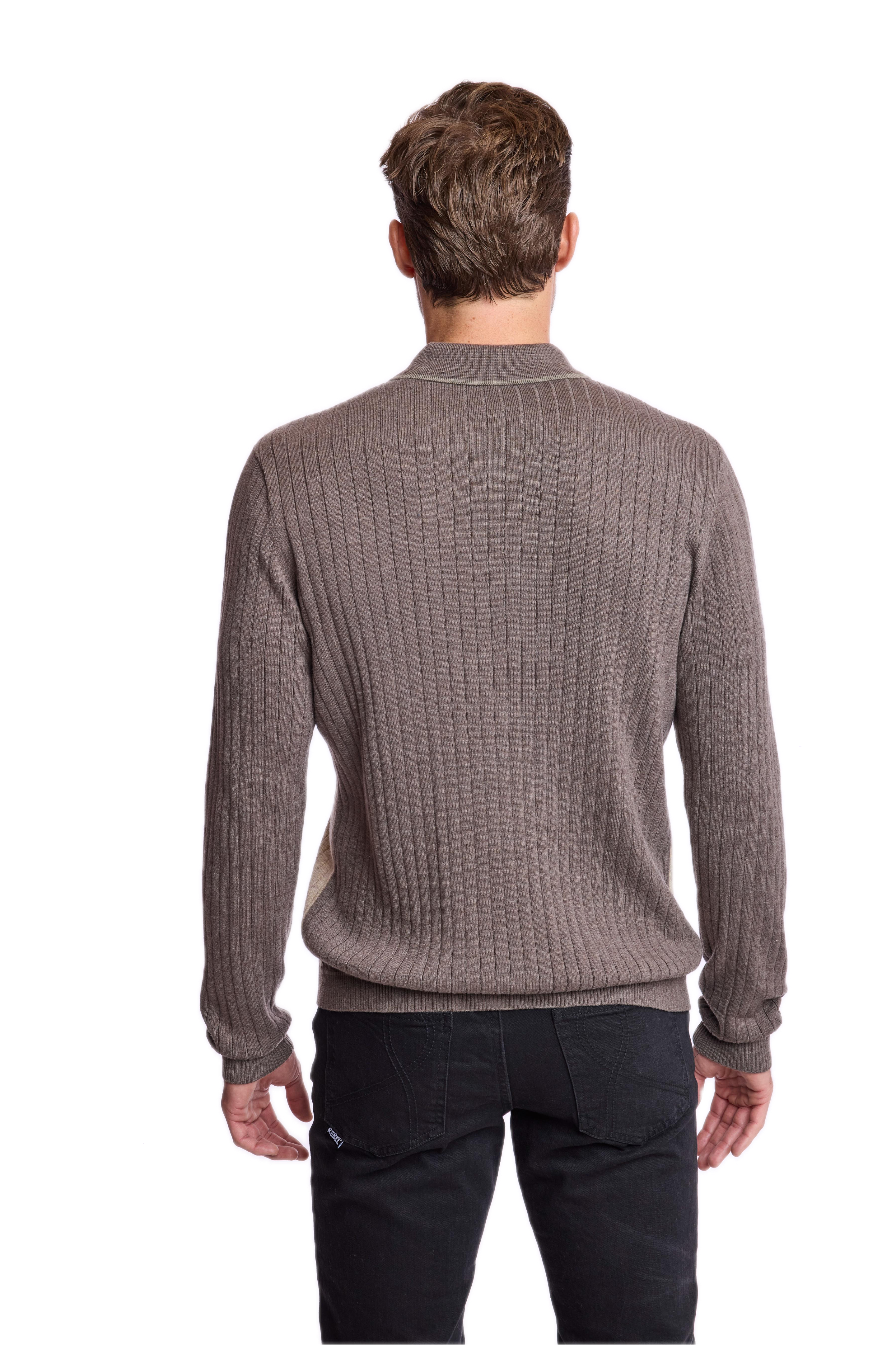 Color Blocked Full Placket Polo - Wood Sage British Beige