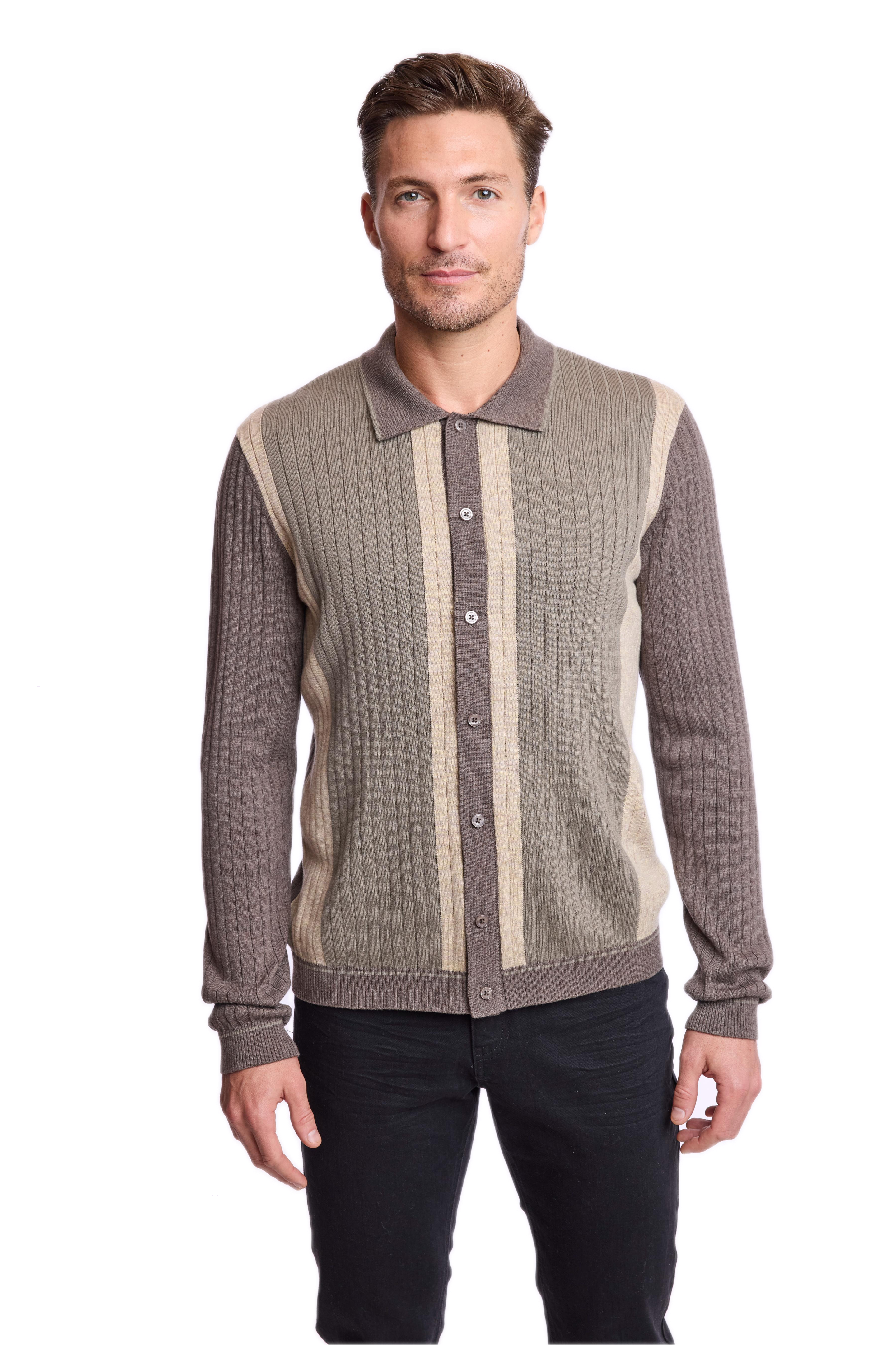 Color Blocked Full Placket Polo - Wood Sage British Beige
