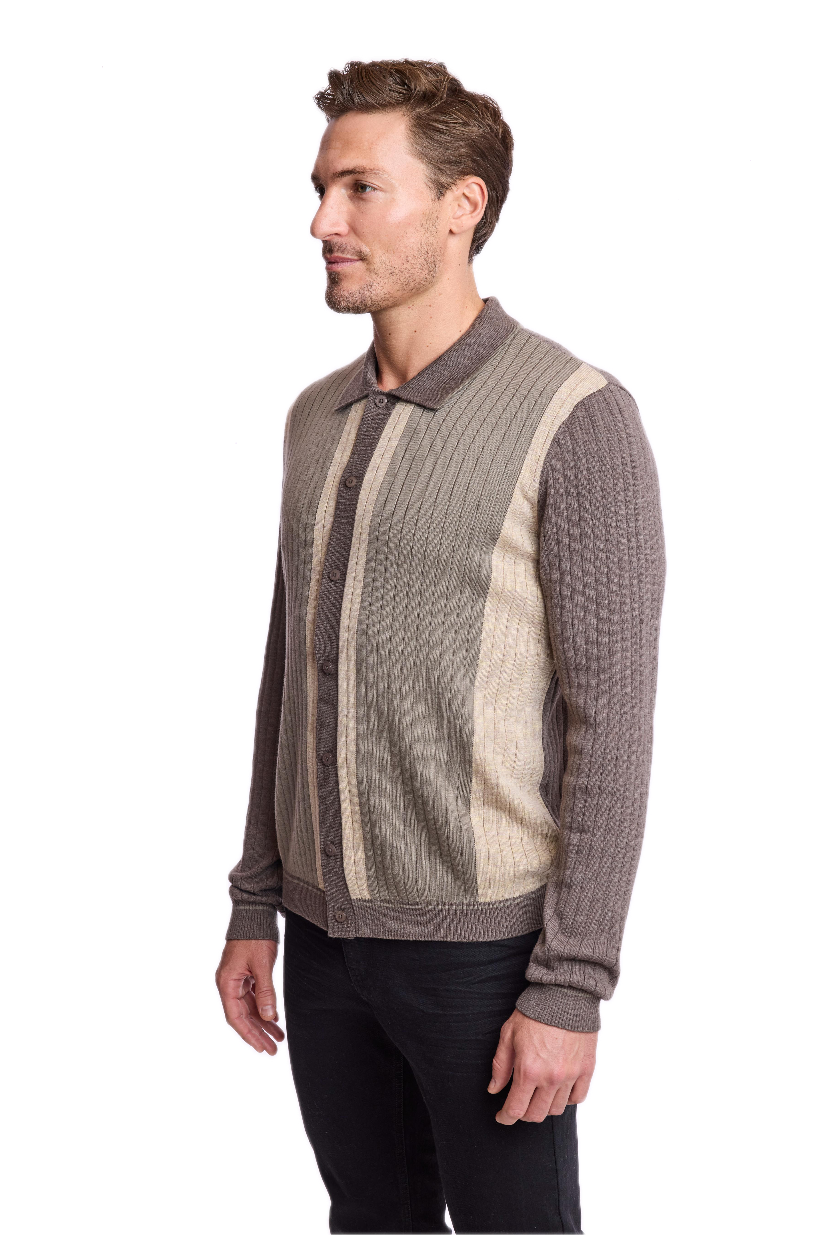 Color Blocked Full Placket Polo - Wood Sage British Beige