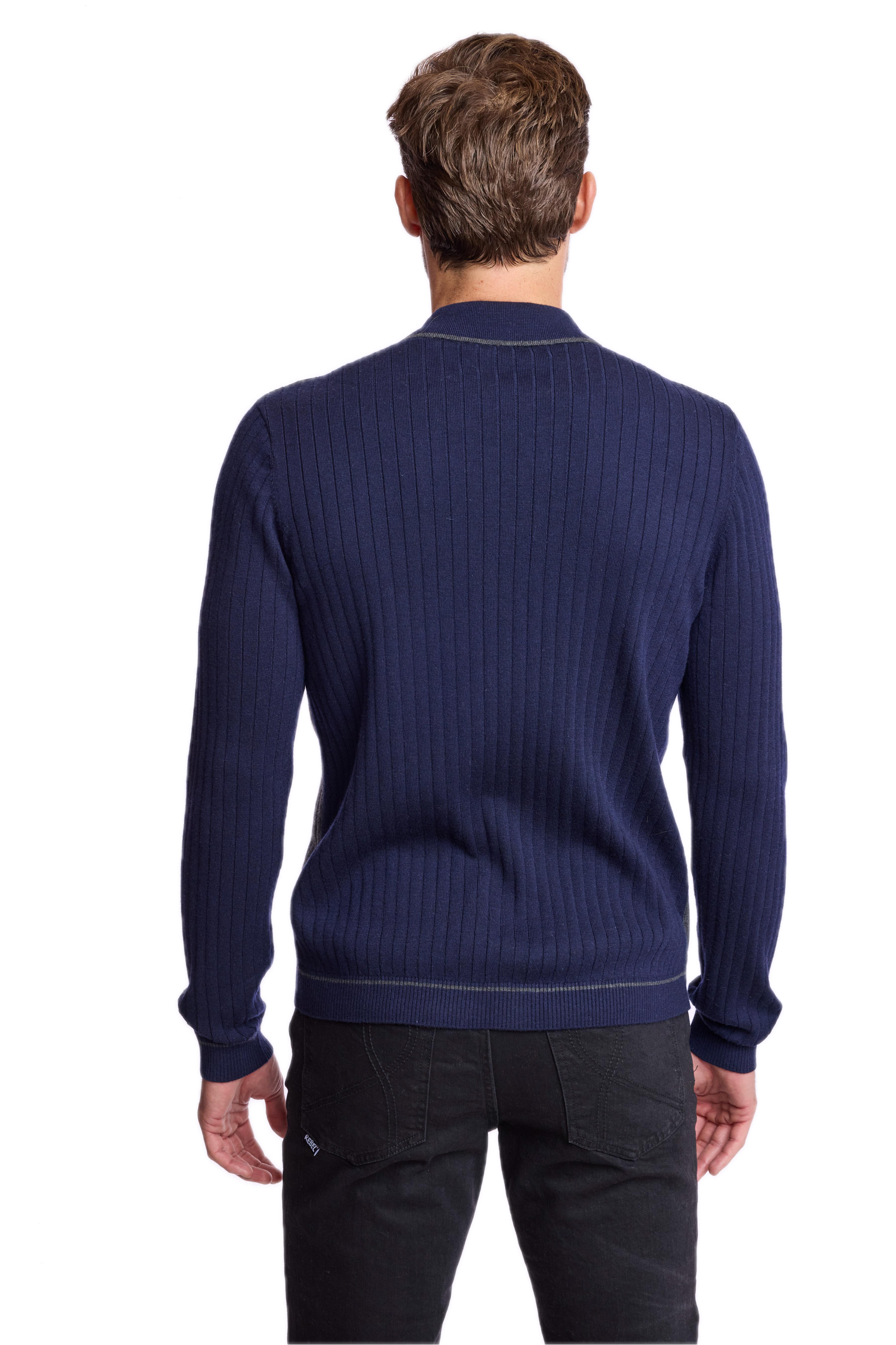 Color Blocked Full Placket Polo - Navy Black Charcoal
