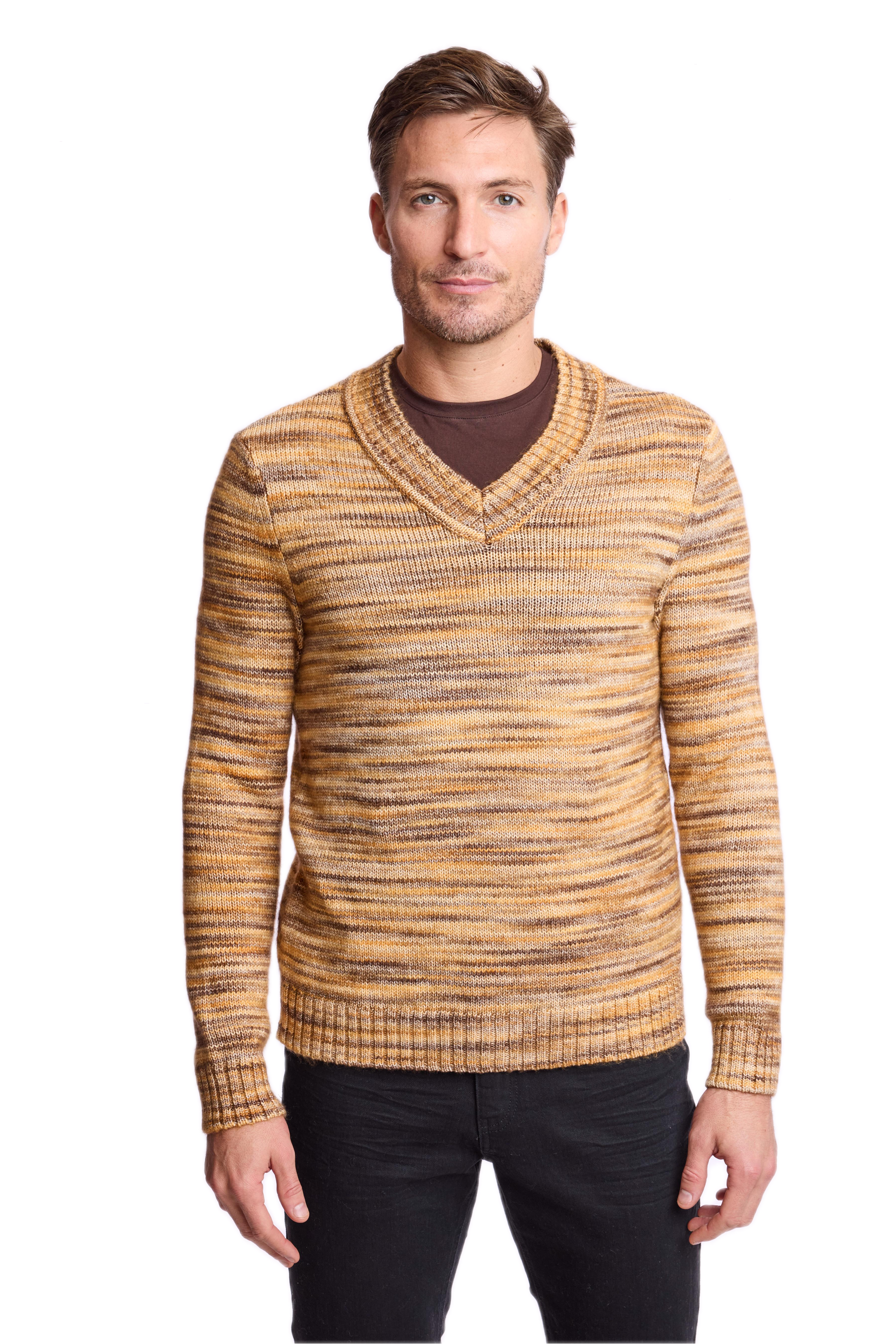 V-Neck Sweater - Mustard Brown Multi