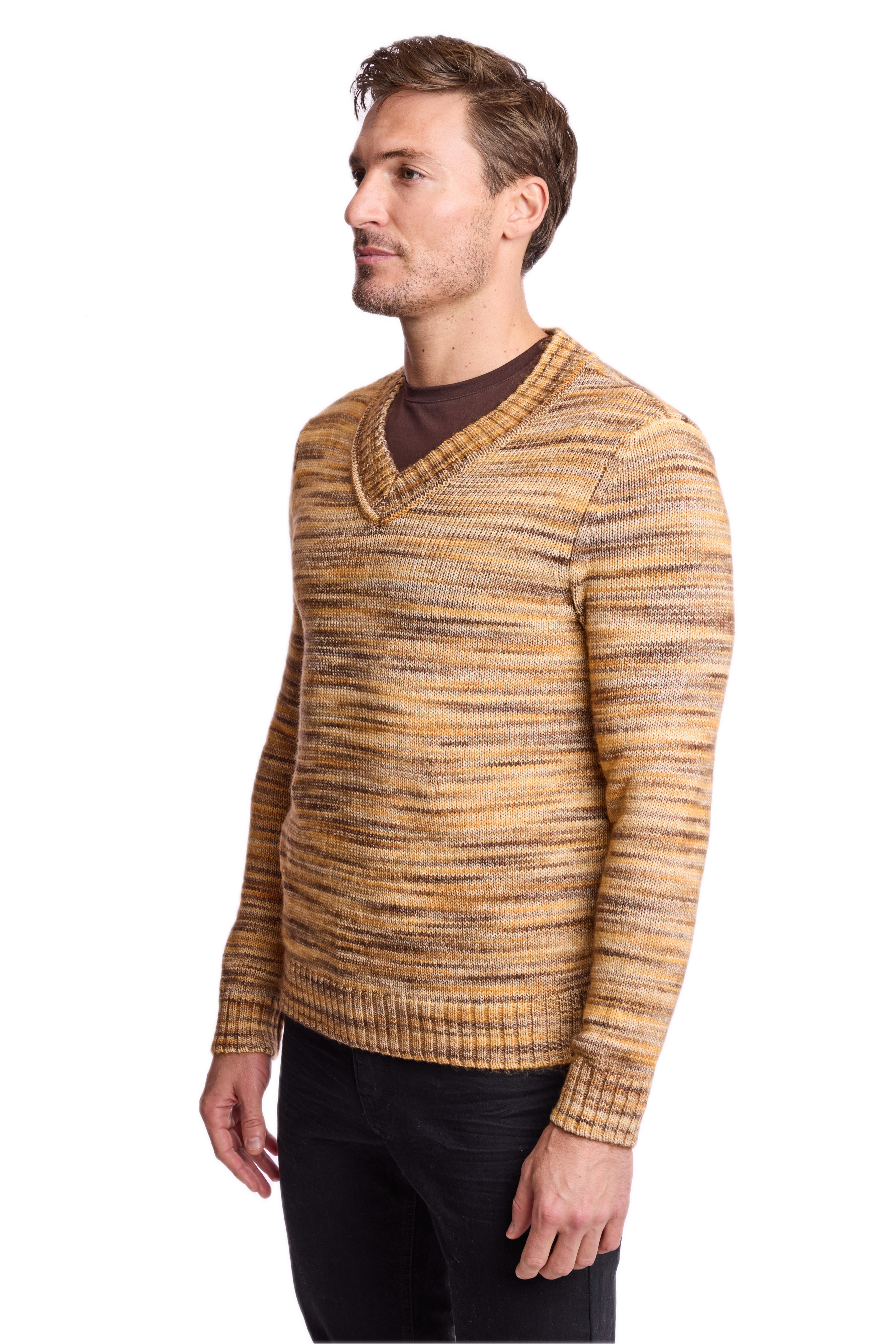 V-Neck Sweater - Mustard Brown Multi