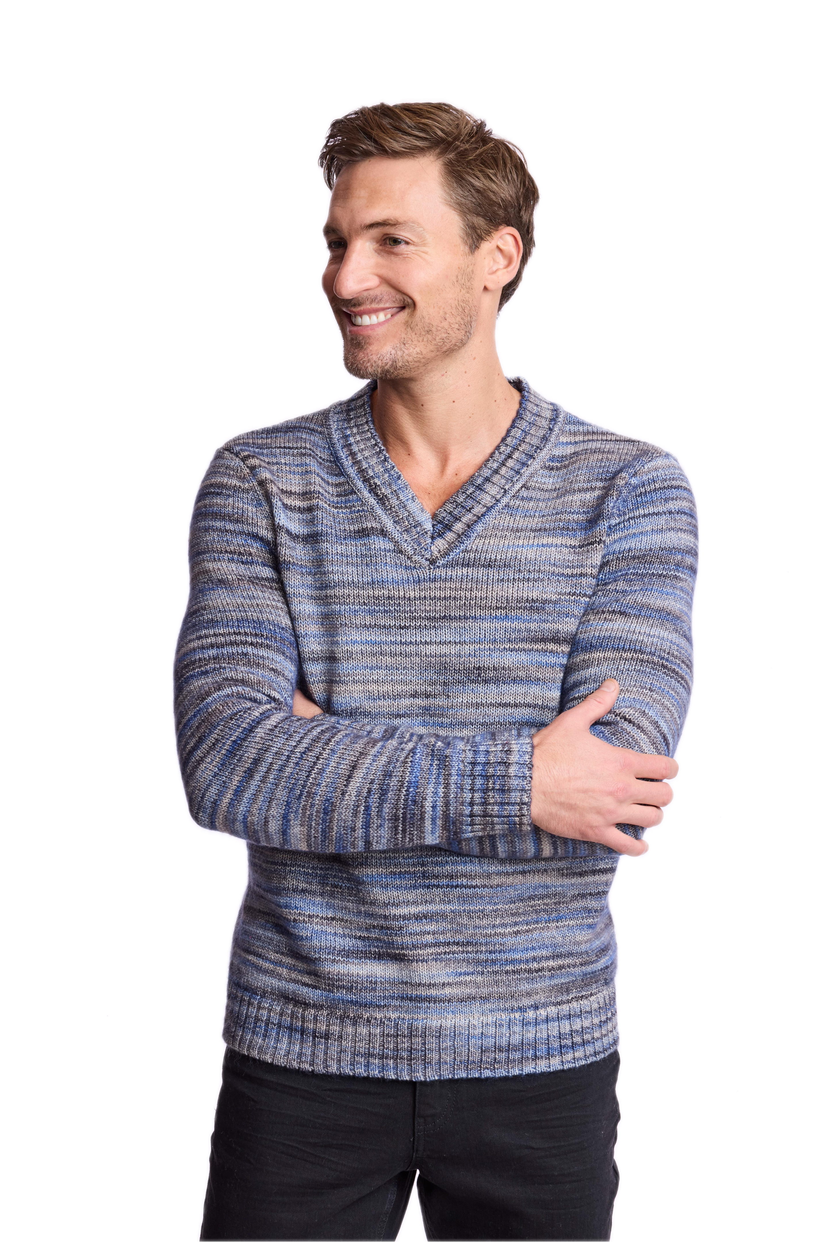 V-Neck Sweater - Navy Black Multi