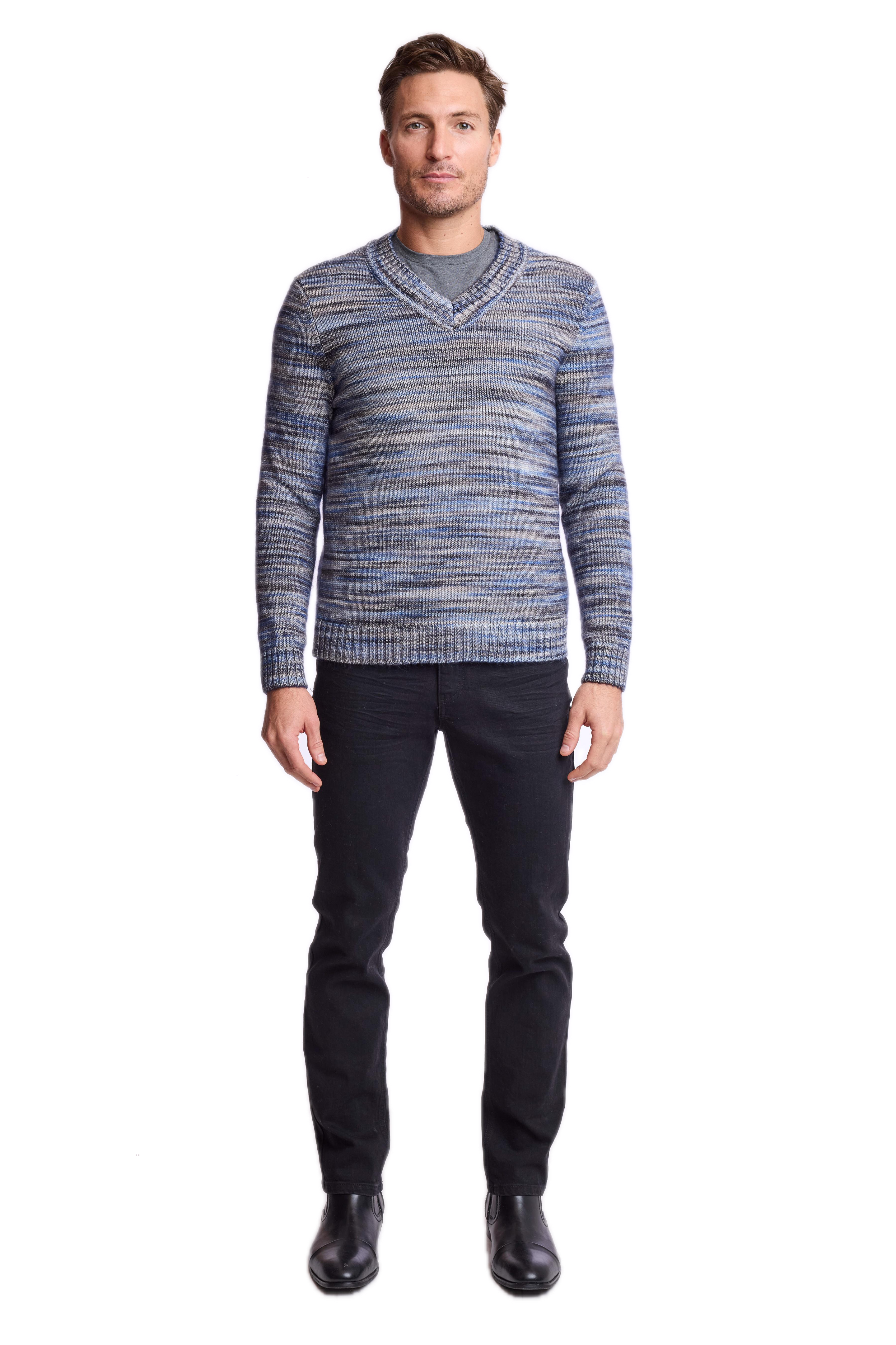 V-Neck Sweater - Navy Black Multi
