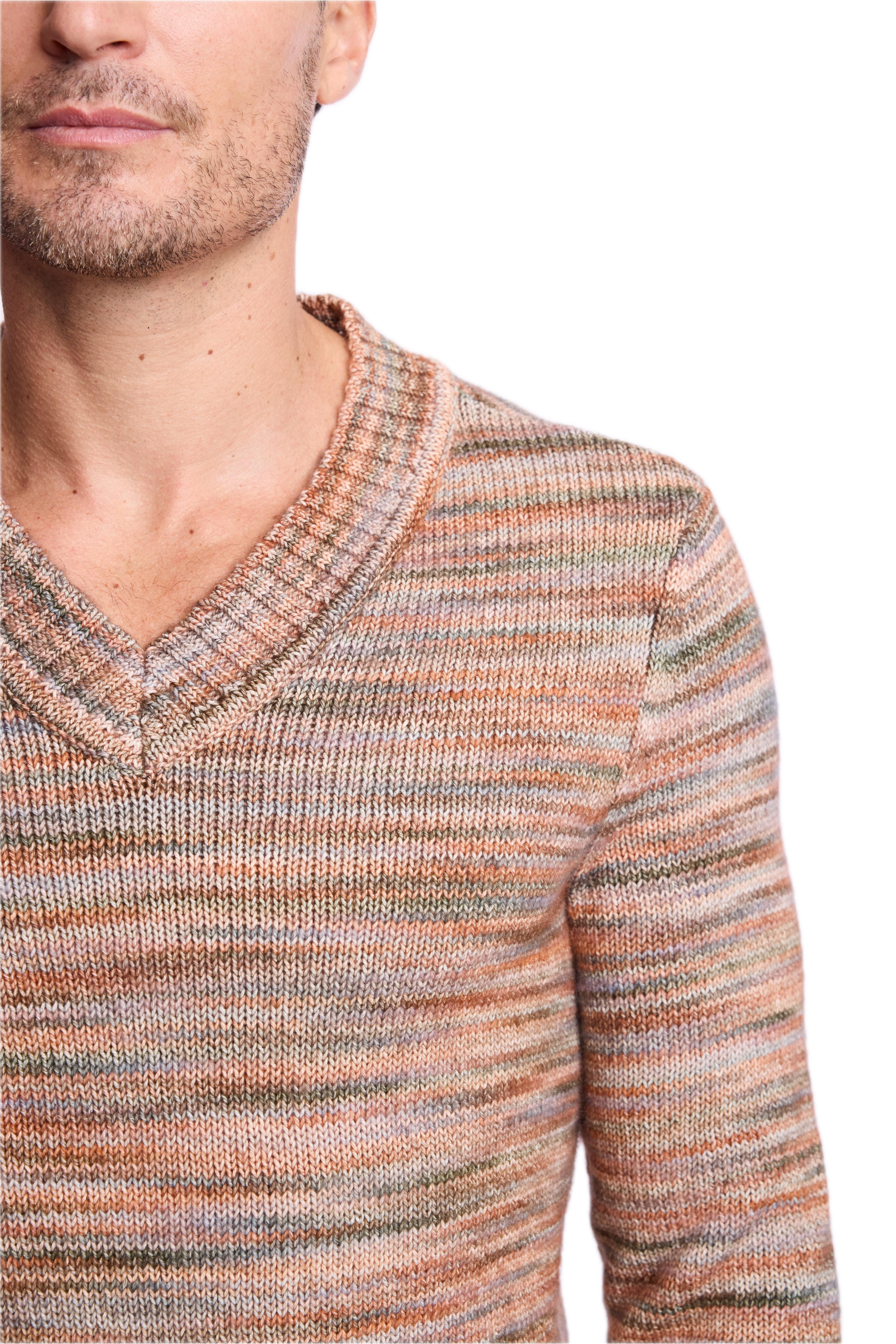 V-Neck Sweater - Sage Tan Multi