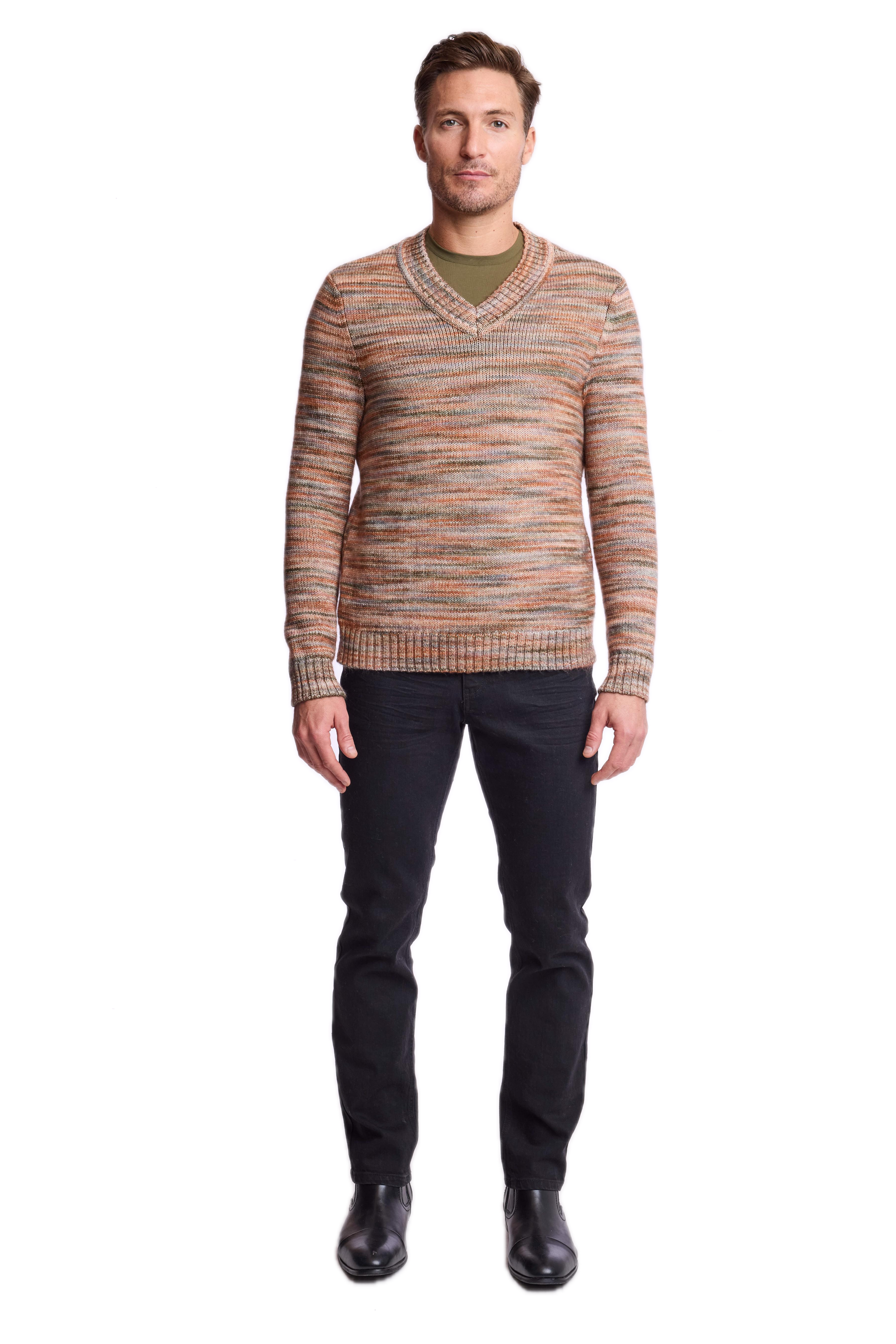 V-Neck Sweater - Sage Tan Multi