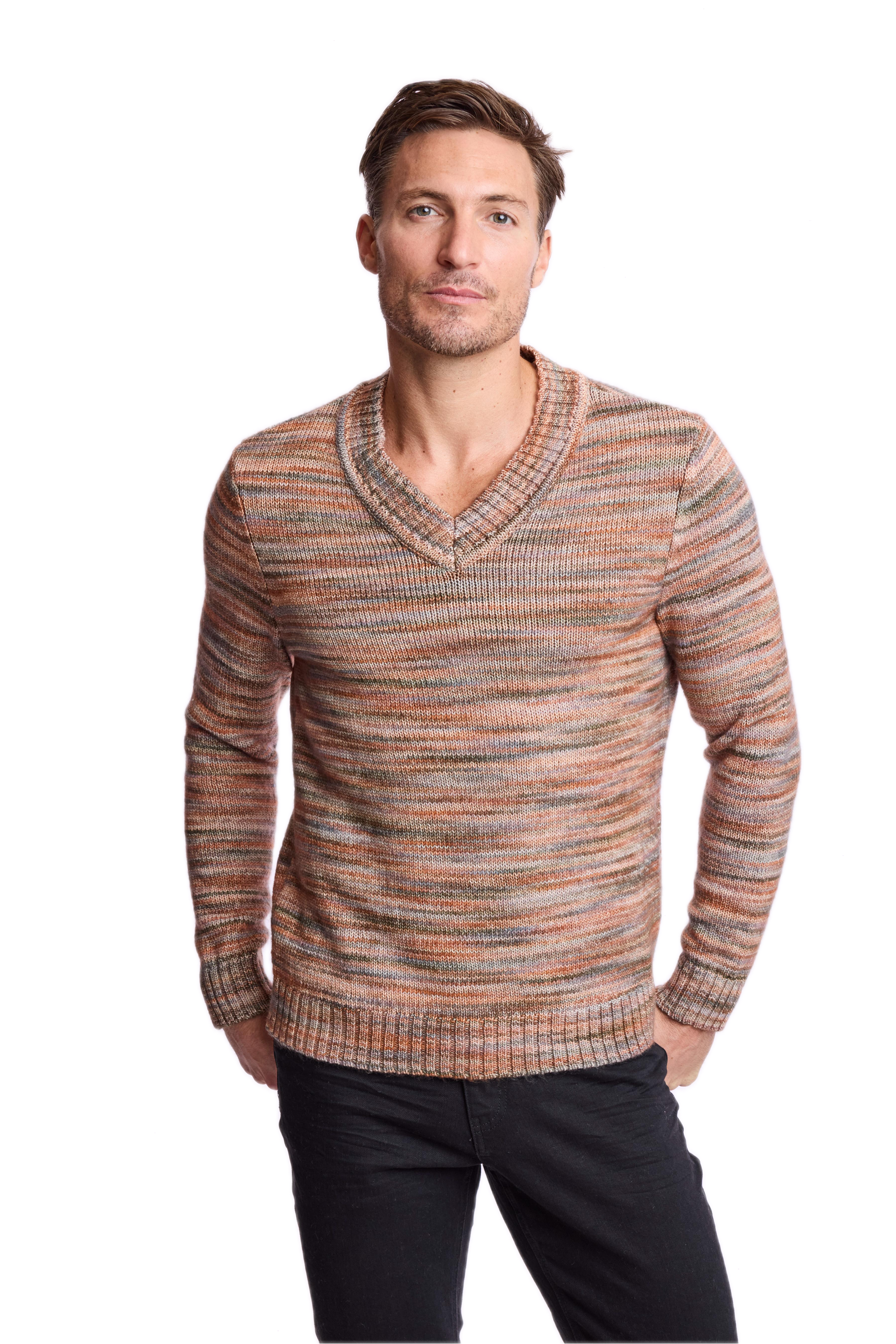 V-Neck Sweater - Sage Tan Multi