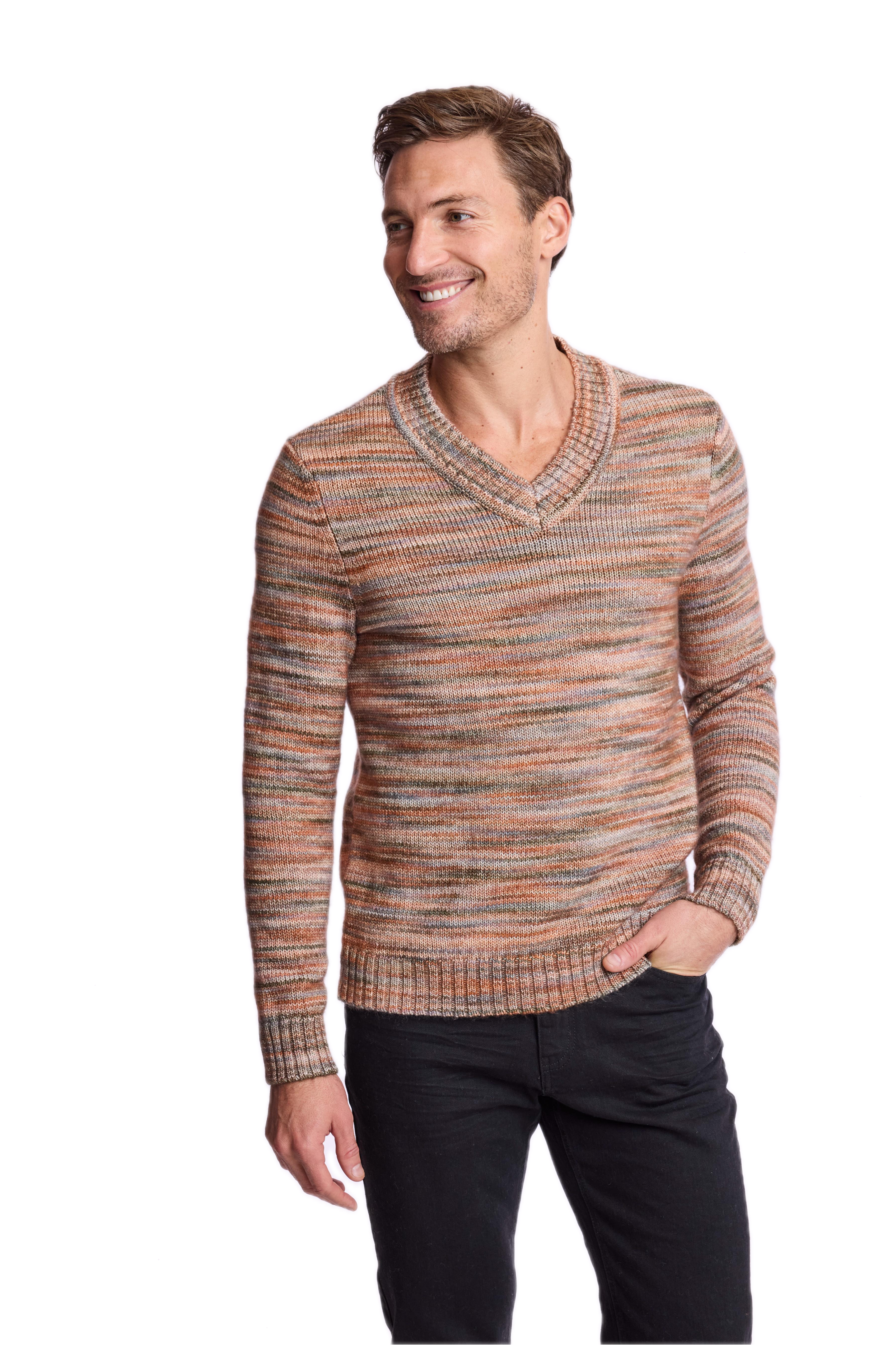 V-Neck Sweater - Sage Tan Multi