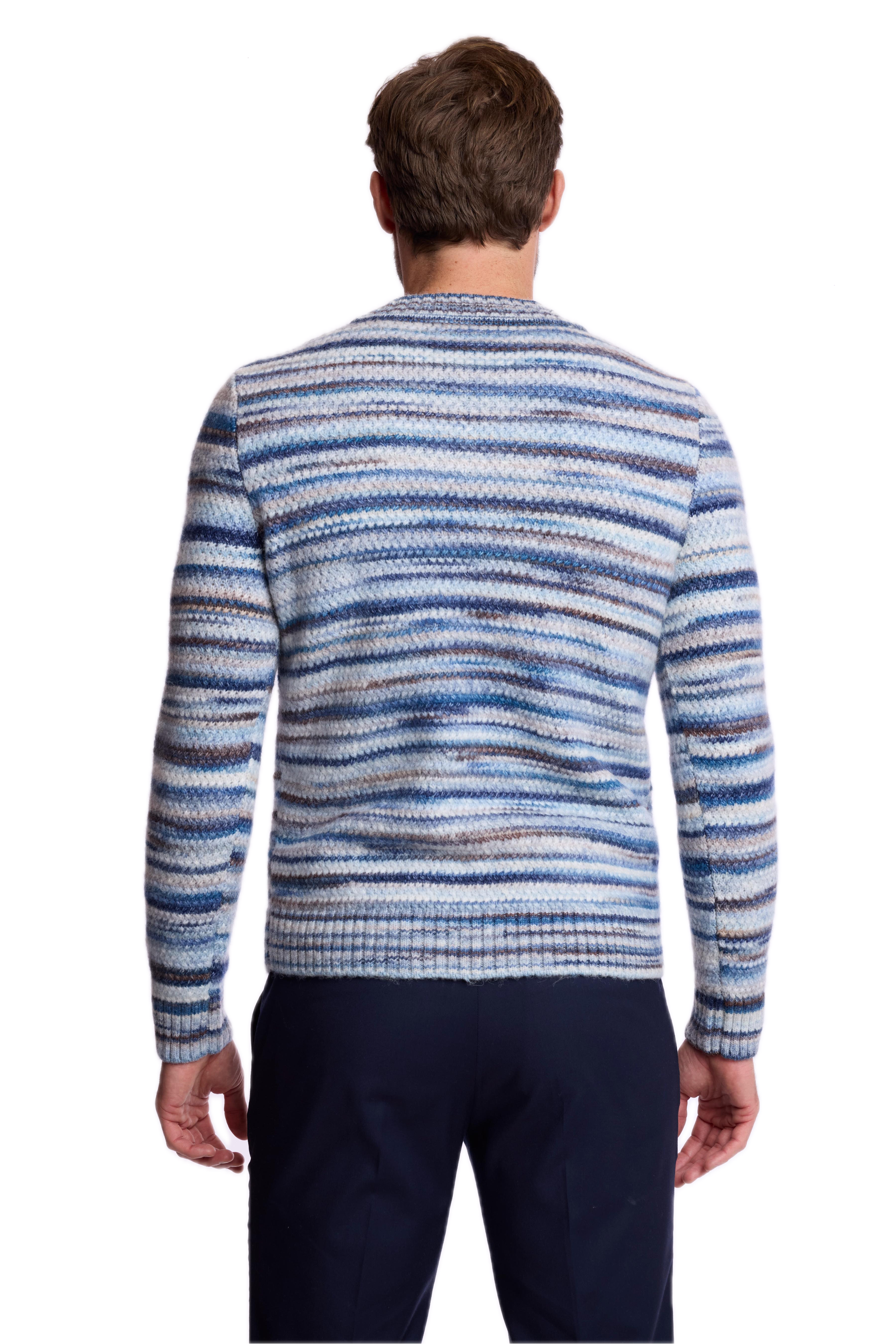 V-Neck Sweater - Blue Multi Stripes