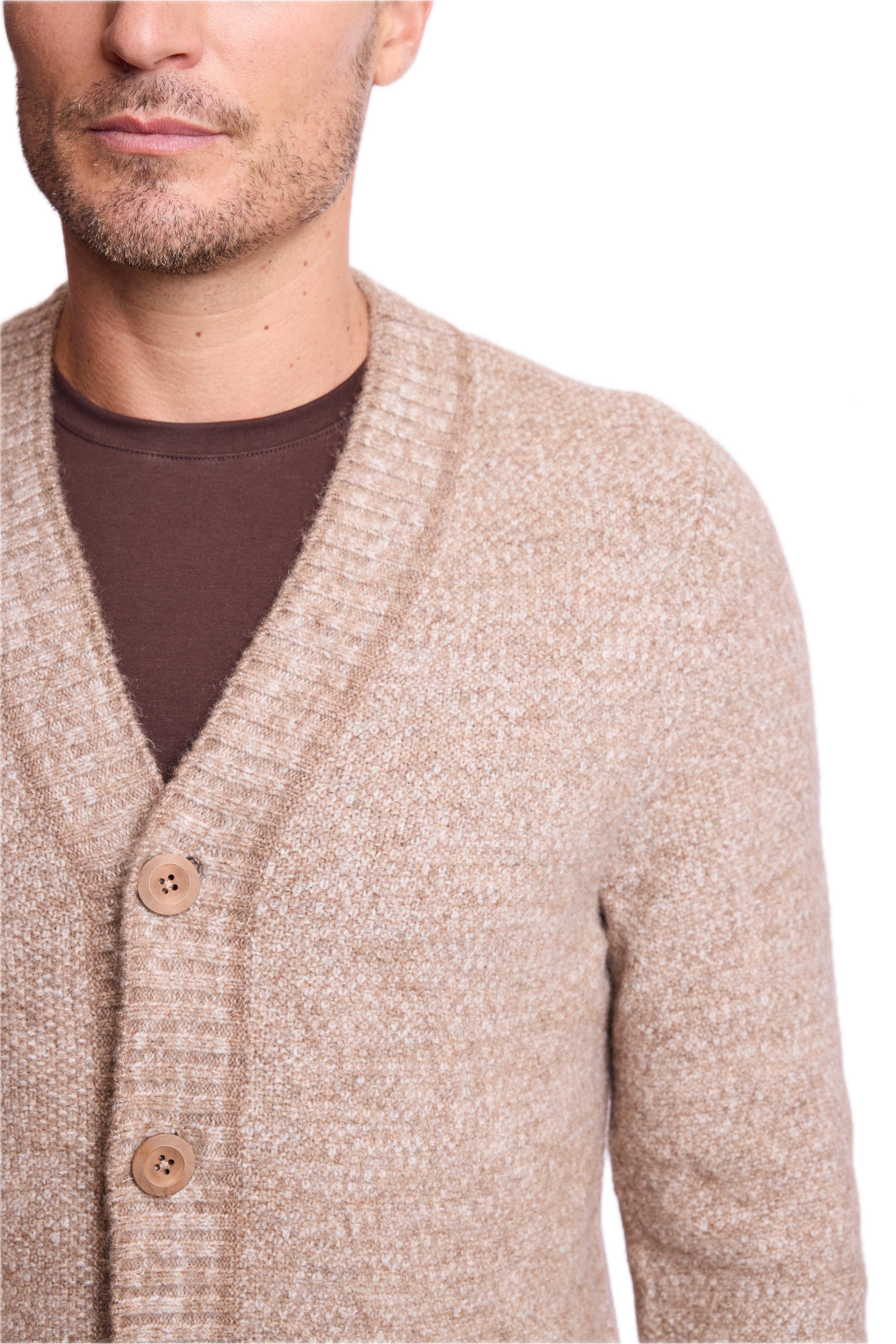 Deep V Cardigan - Beige Tan Marled