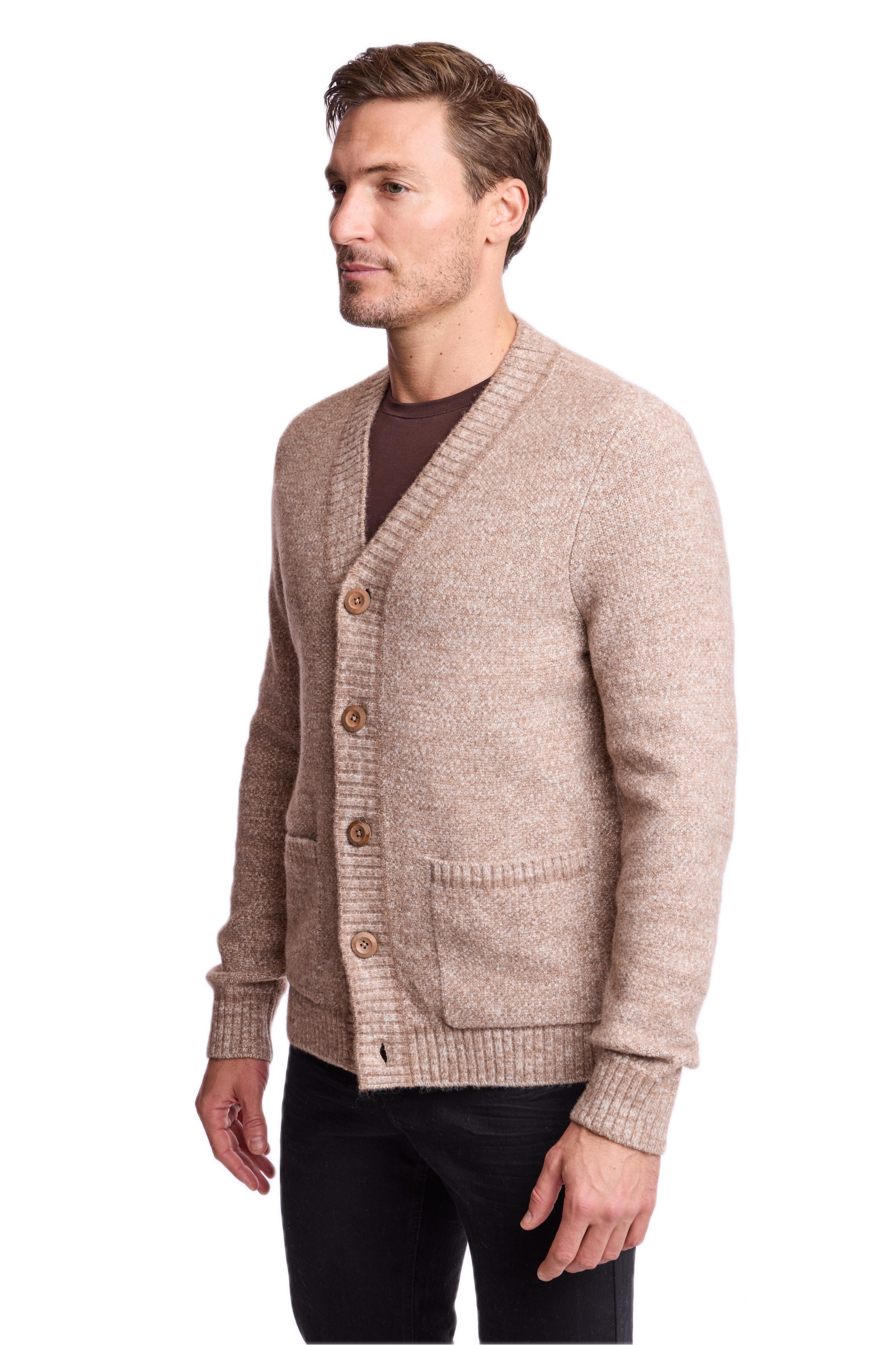 Deep V Cardigan - Beige Tan Marled