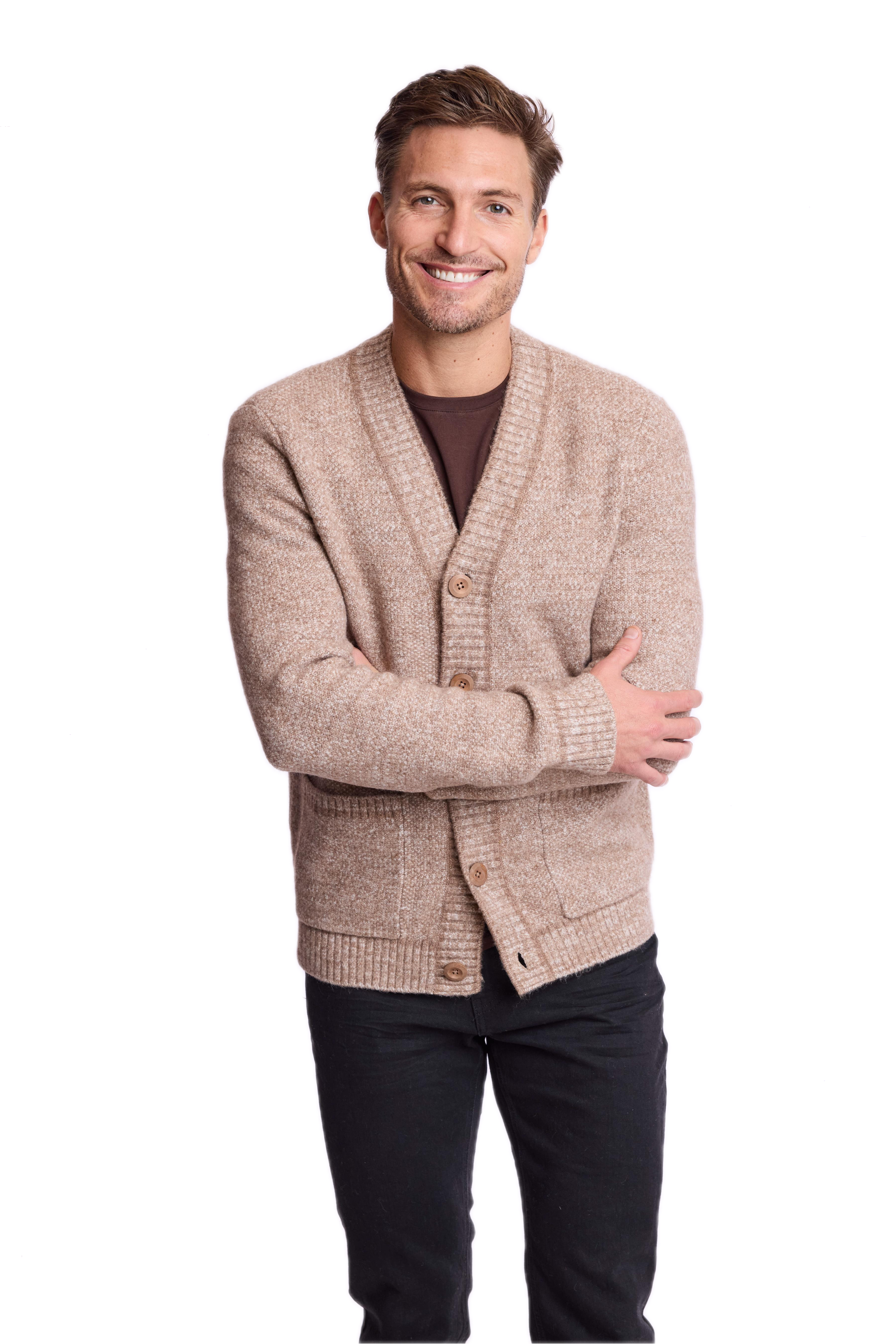 Deep V Cardigan - Beige Tan Marled