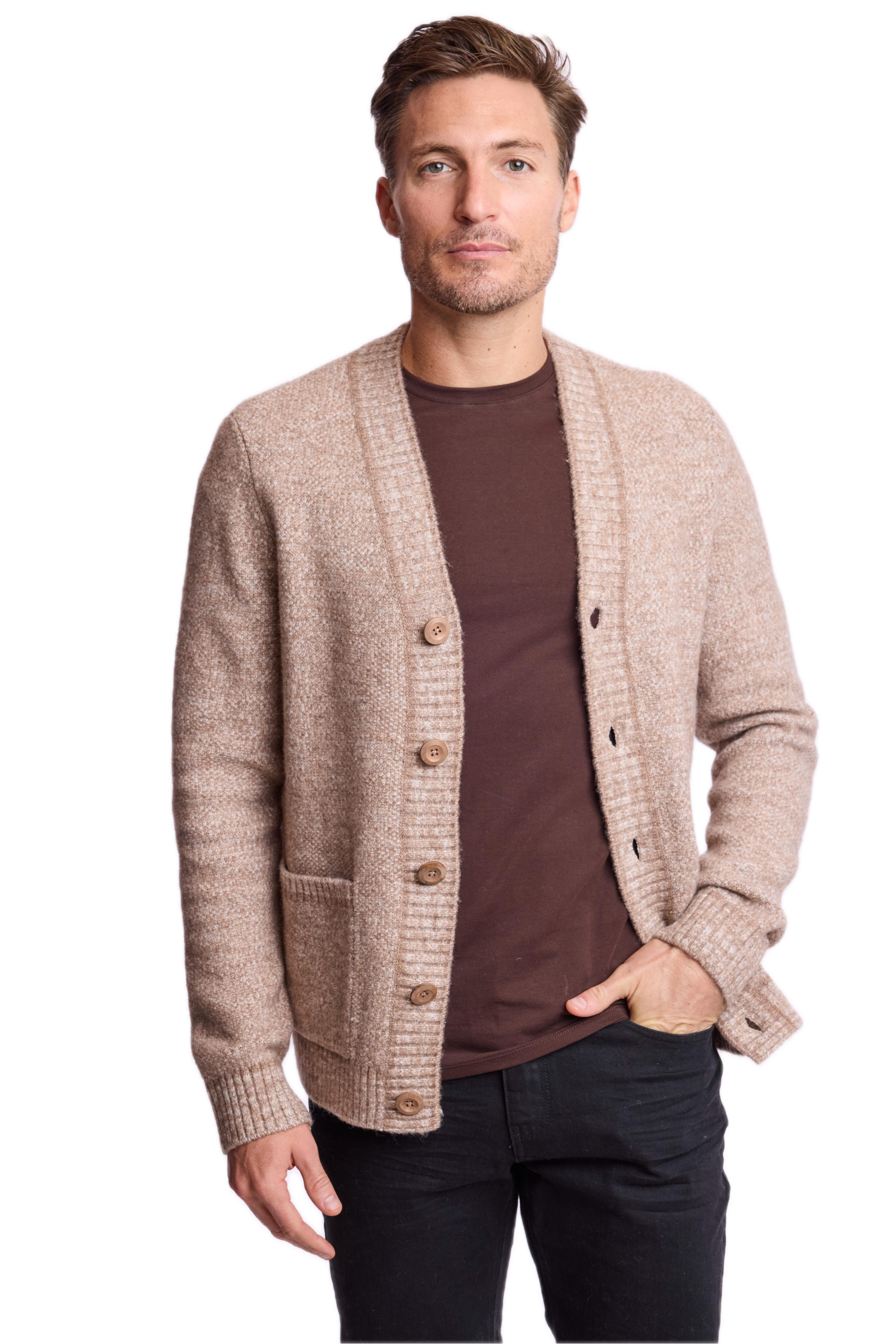 Deep V Cardigan - Beige Tan Marled