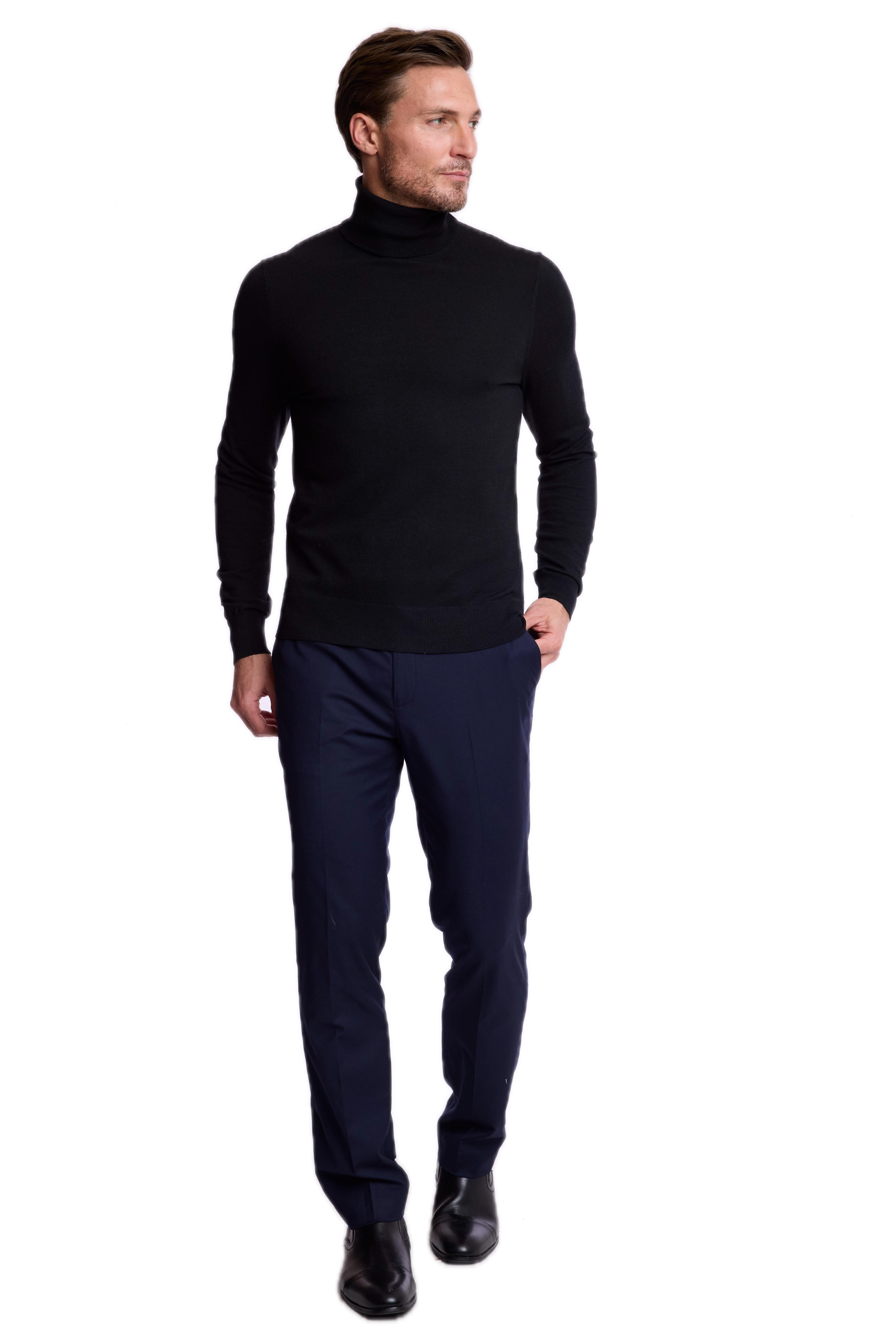 Luxe Fine Gauge Turtleneck - Black Nightfall