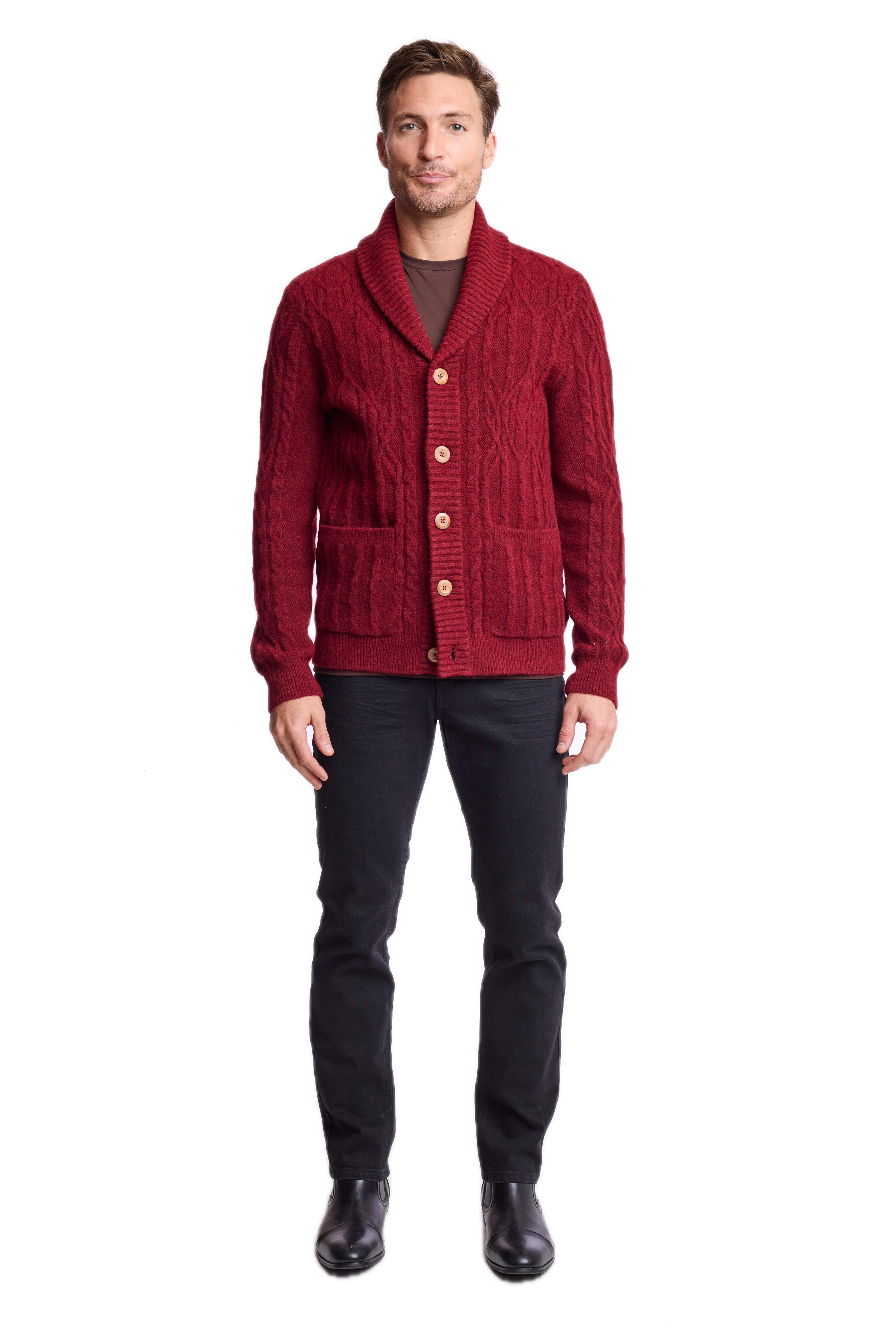 Shawl Collar Cardigan - Burgundy Bordeaux