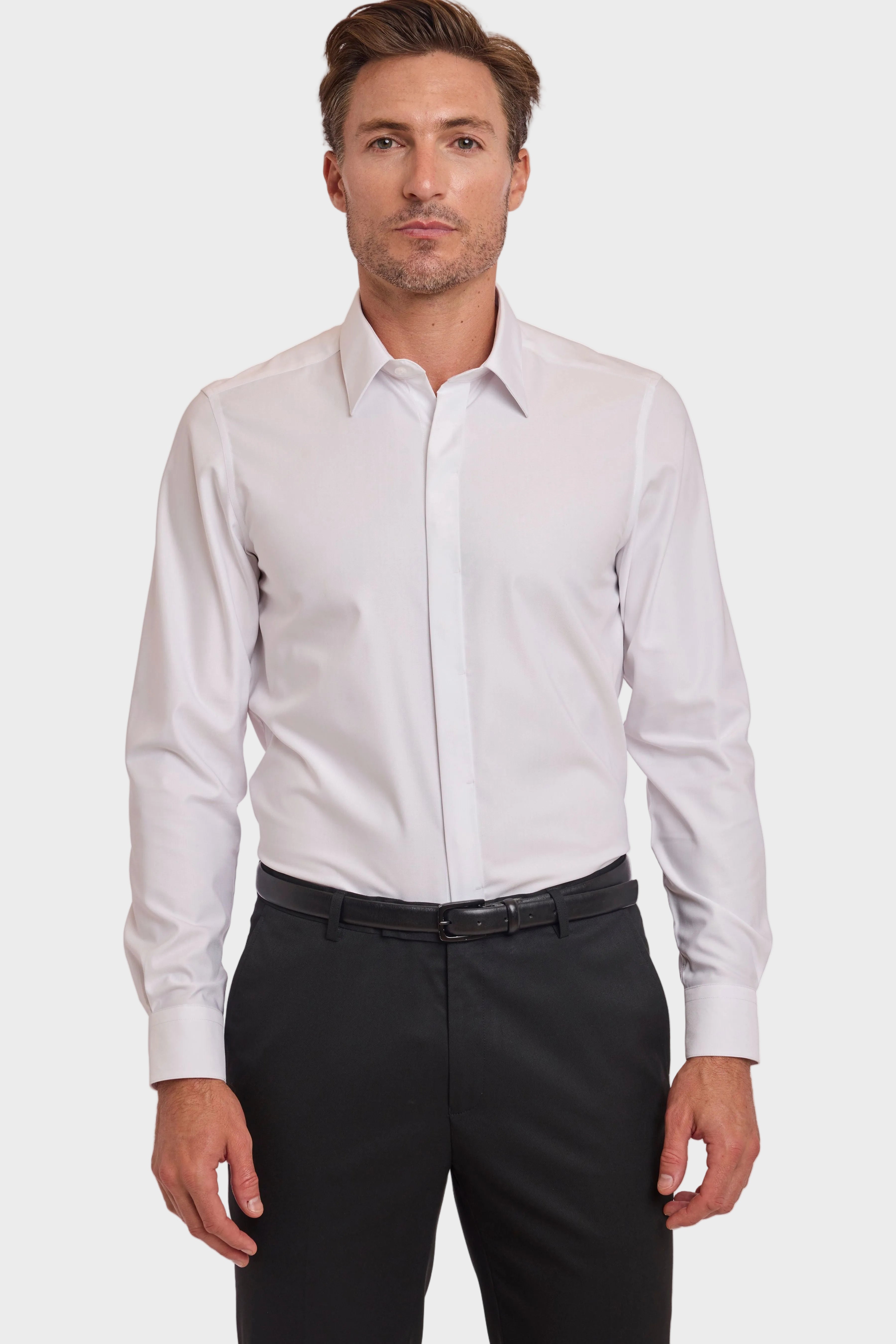 Finn Fly Front Dress Shirt - White