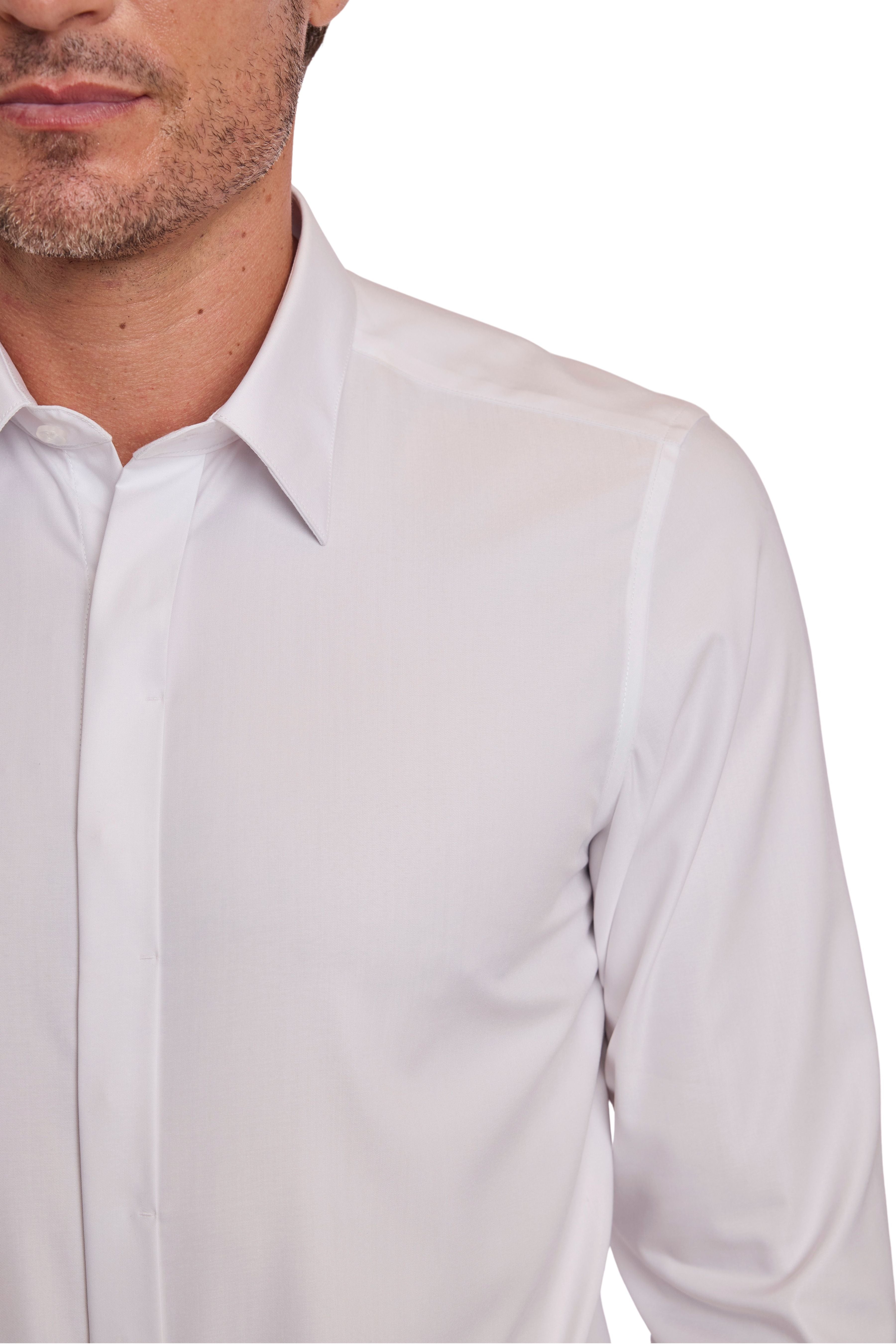 Finn Fly Front Dress Shirt - White