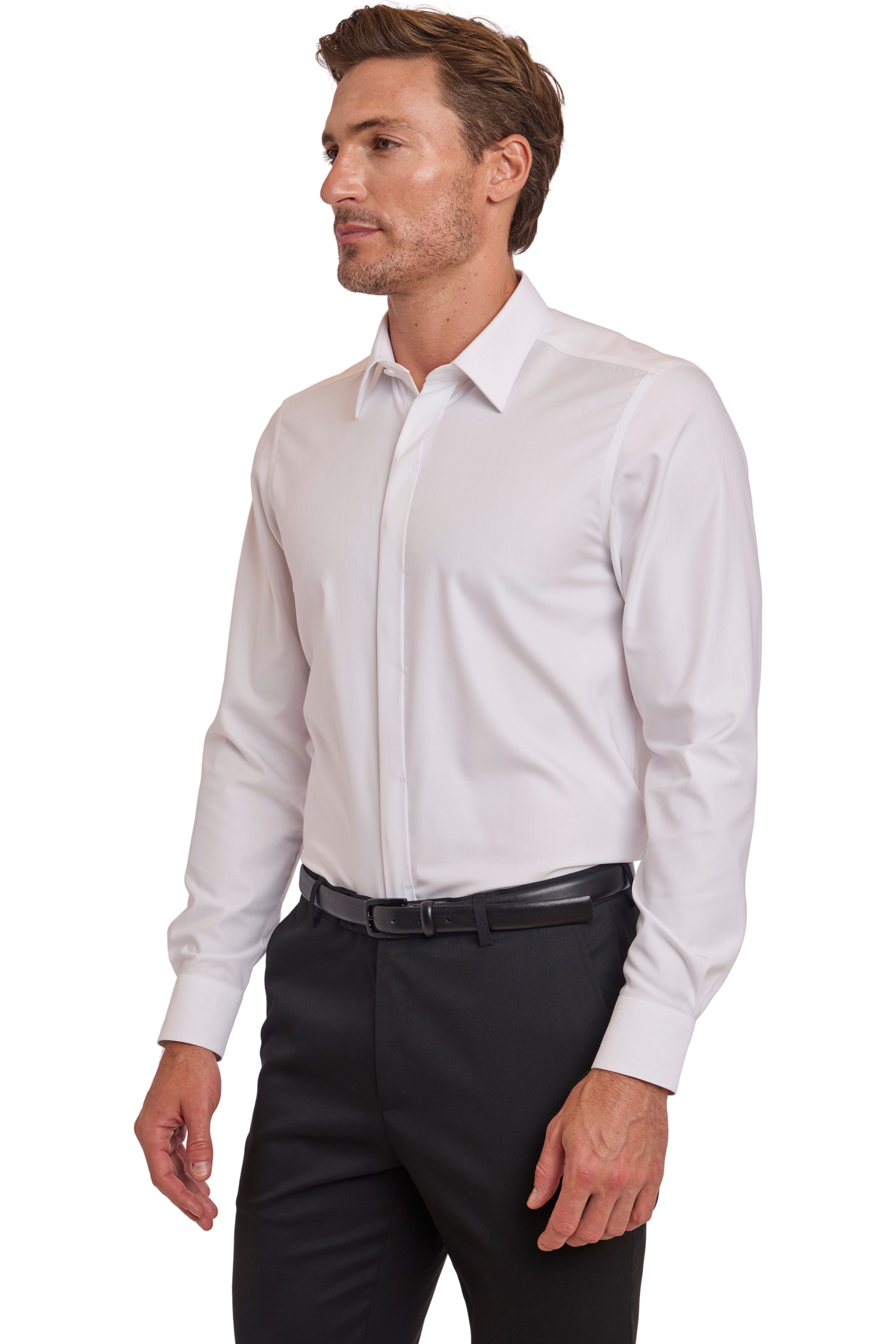 Finn Fly Front Dress Shirt - White